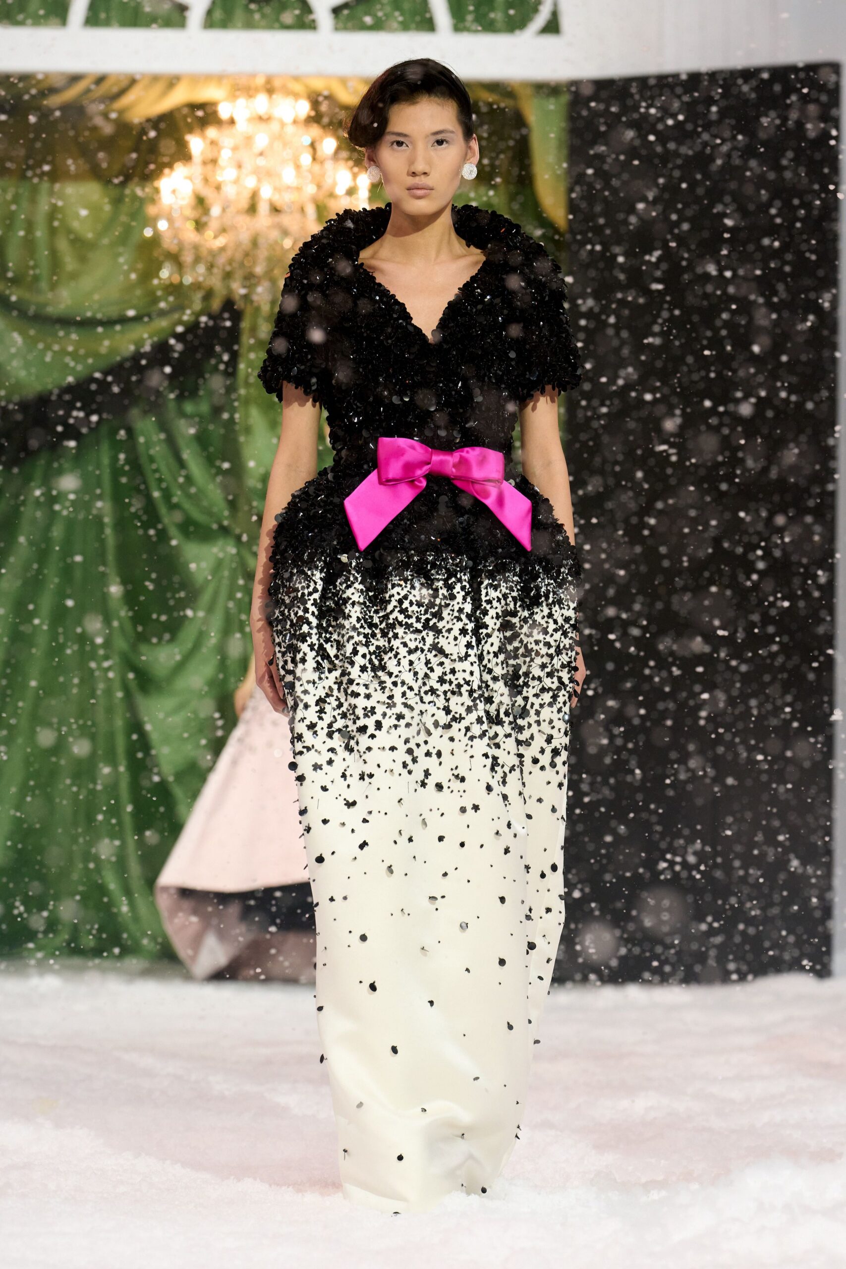 black and white embellished gown