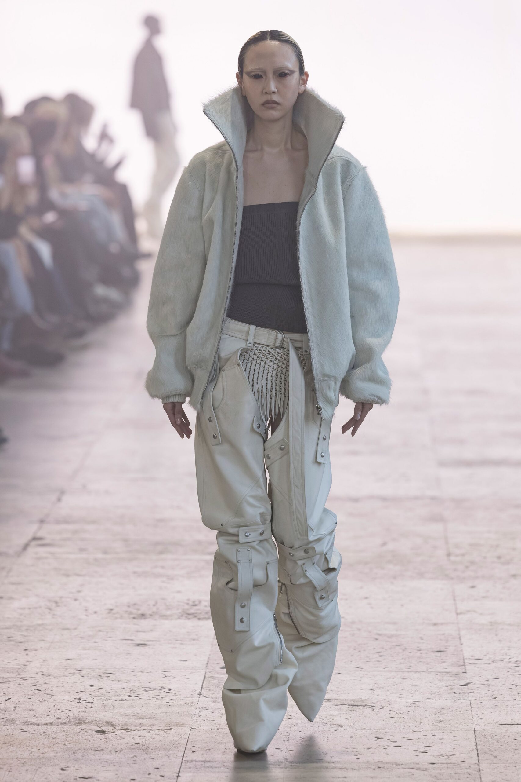oversized faux-fur jacket with fitted top