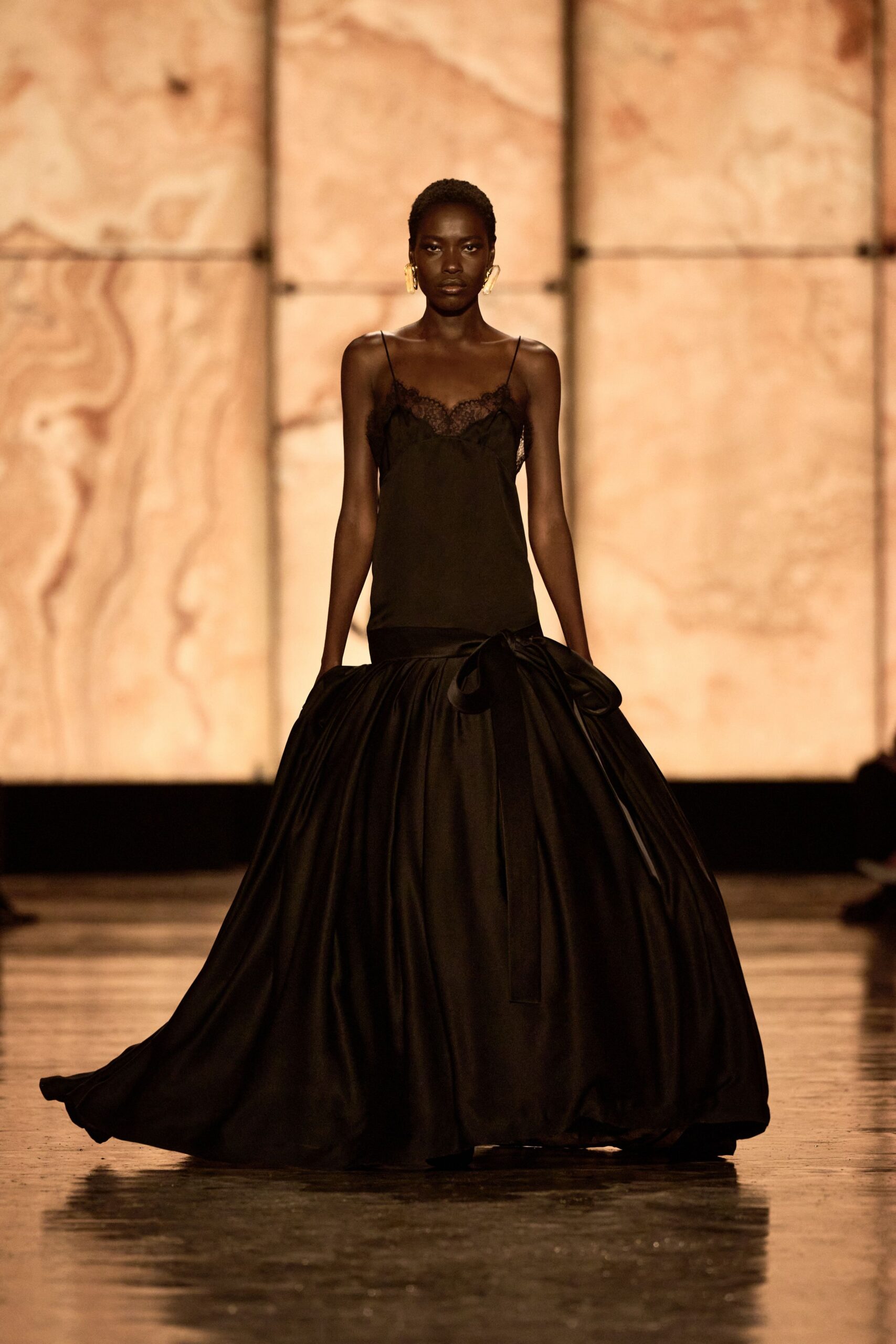 black silk sleeveless gown