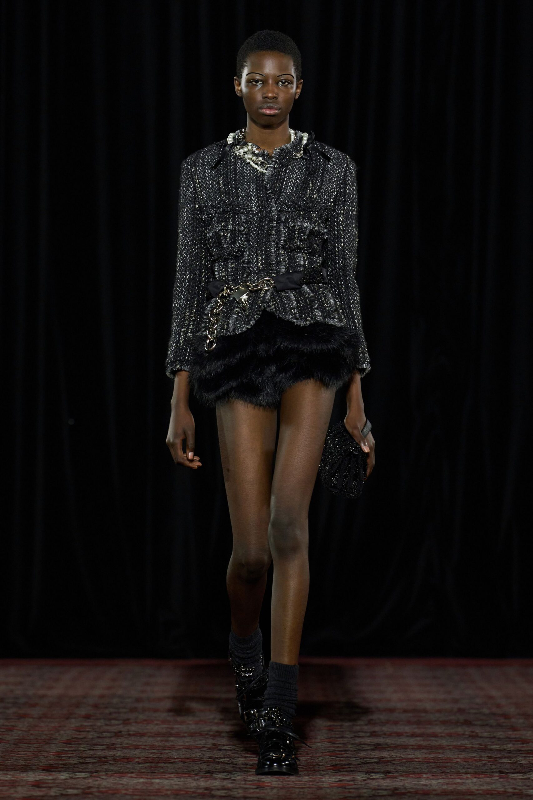 black silk long-sleeve collared fitted buttoned fringed jacket
