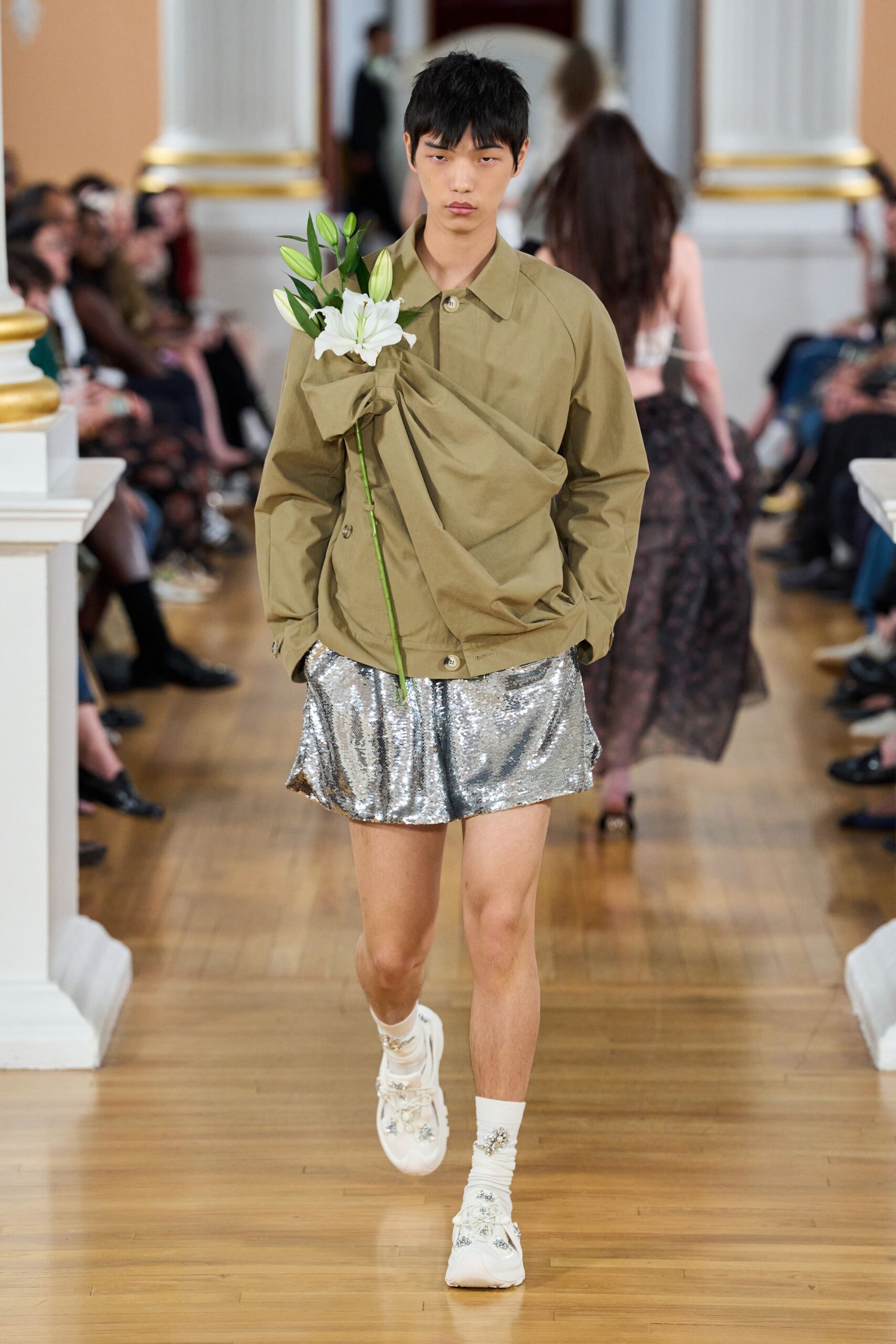 gray sequin fitted flared short shorts