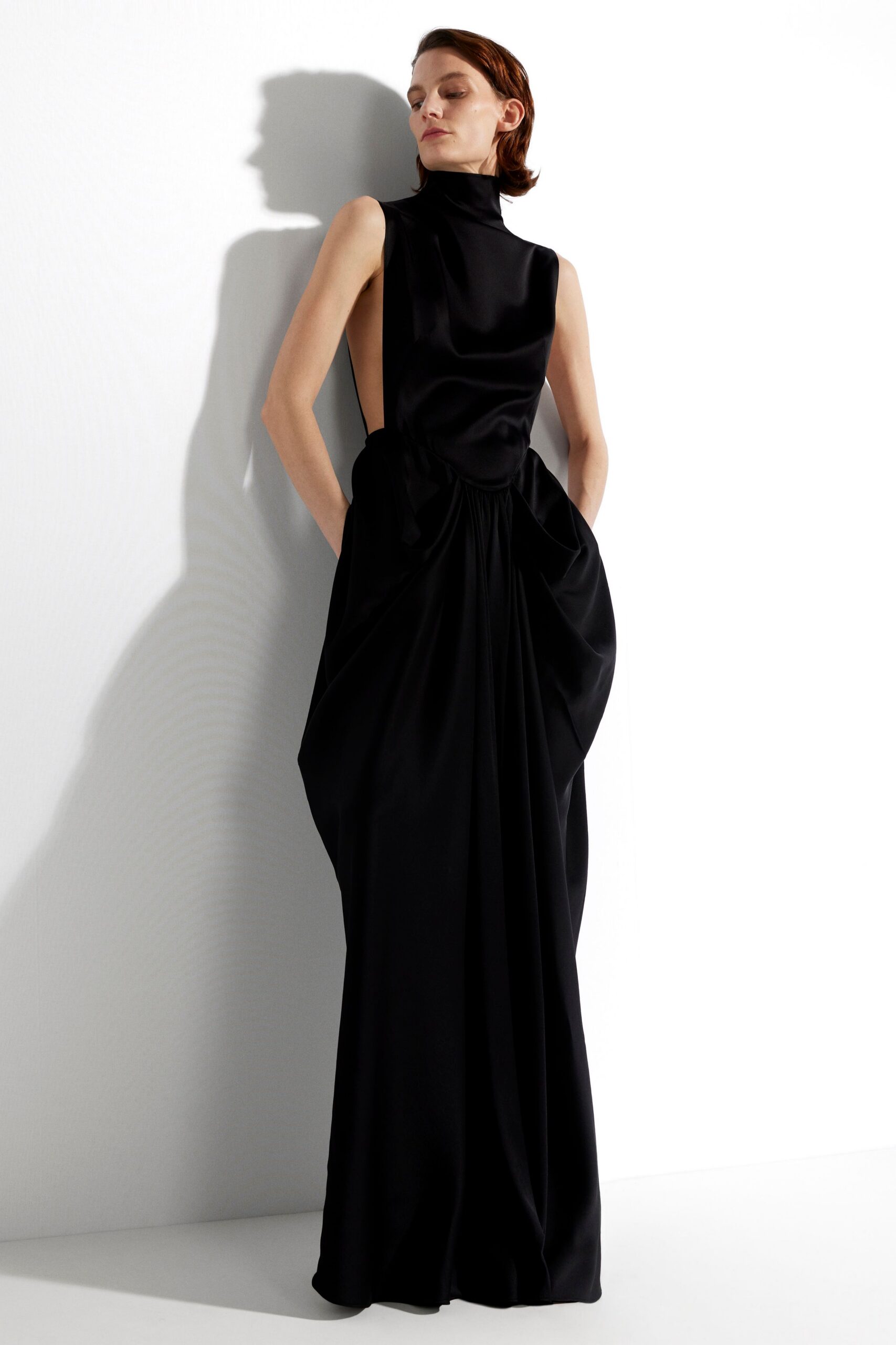 black silk sleeveless gown