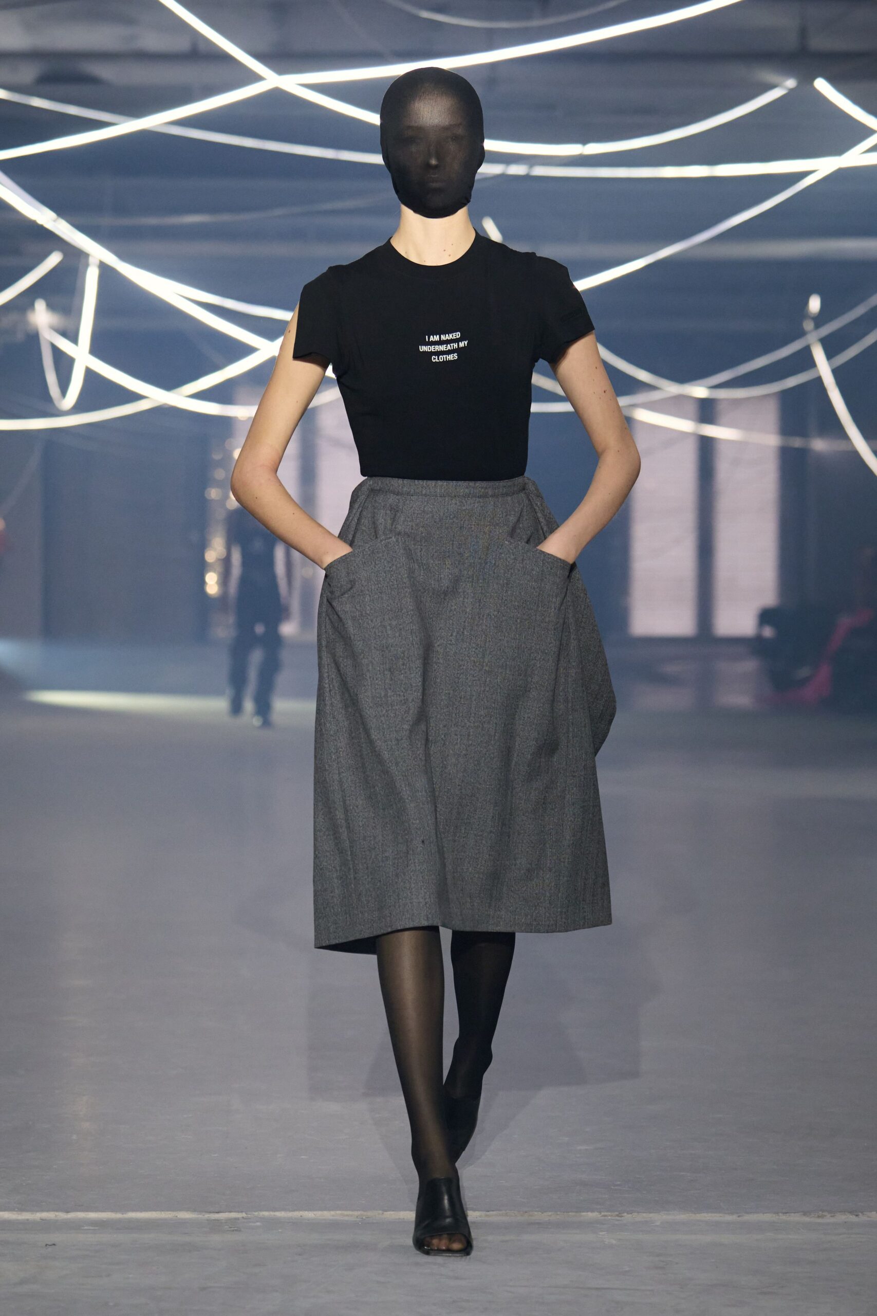gray wool relaxed high-waisted pleated midi skirt
