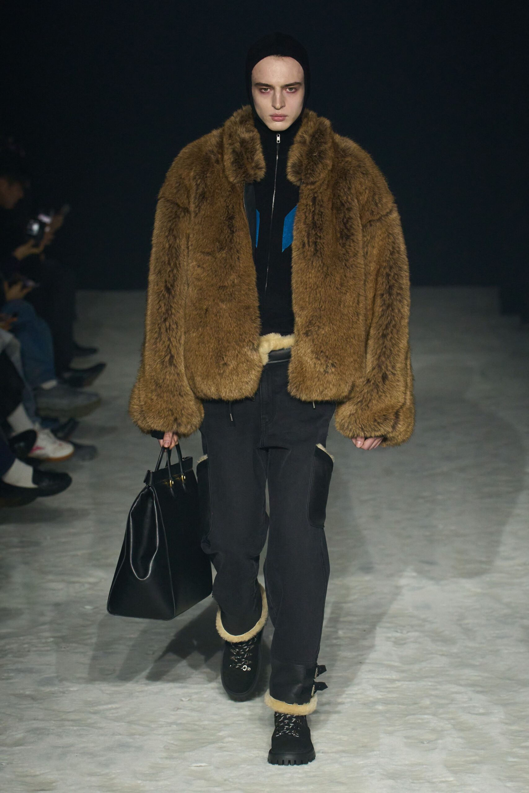 oversized brown faux-fur coat