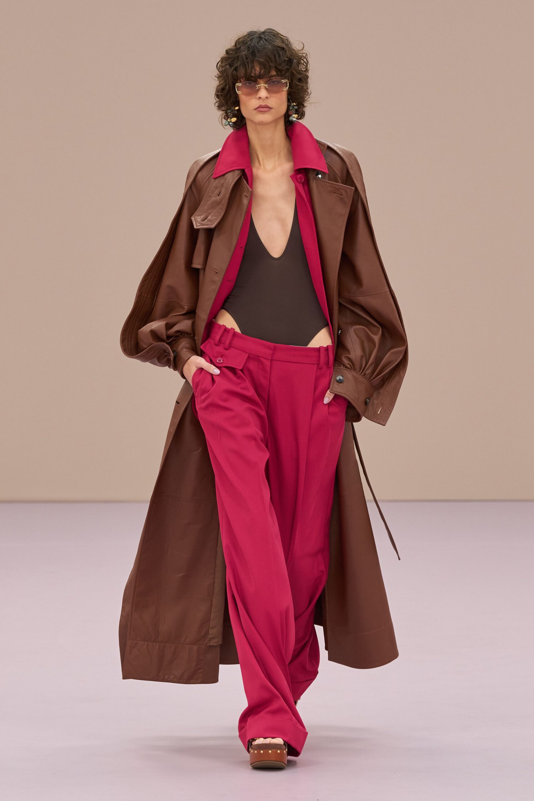 brown cotton long-sleeve collared relaxed coat