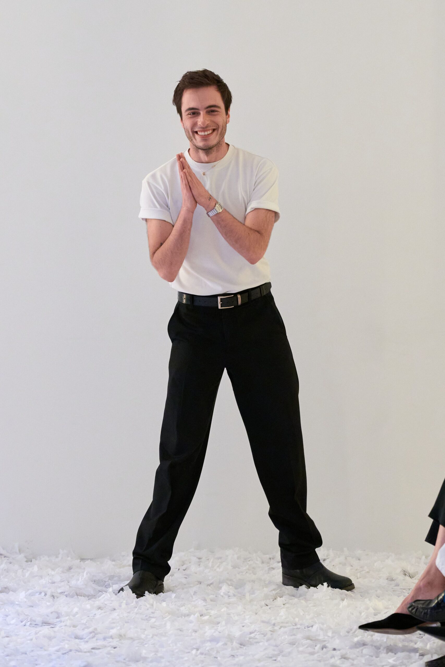 white cotton short-sleeve collared relaxed t-shirt