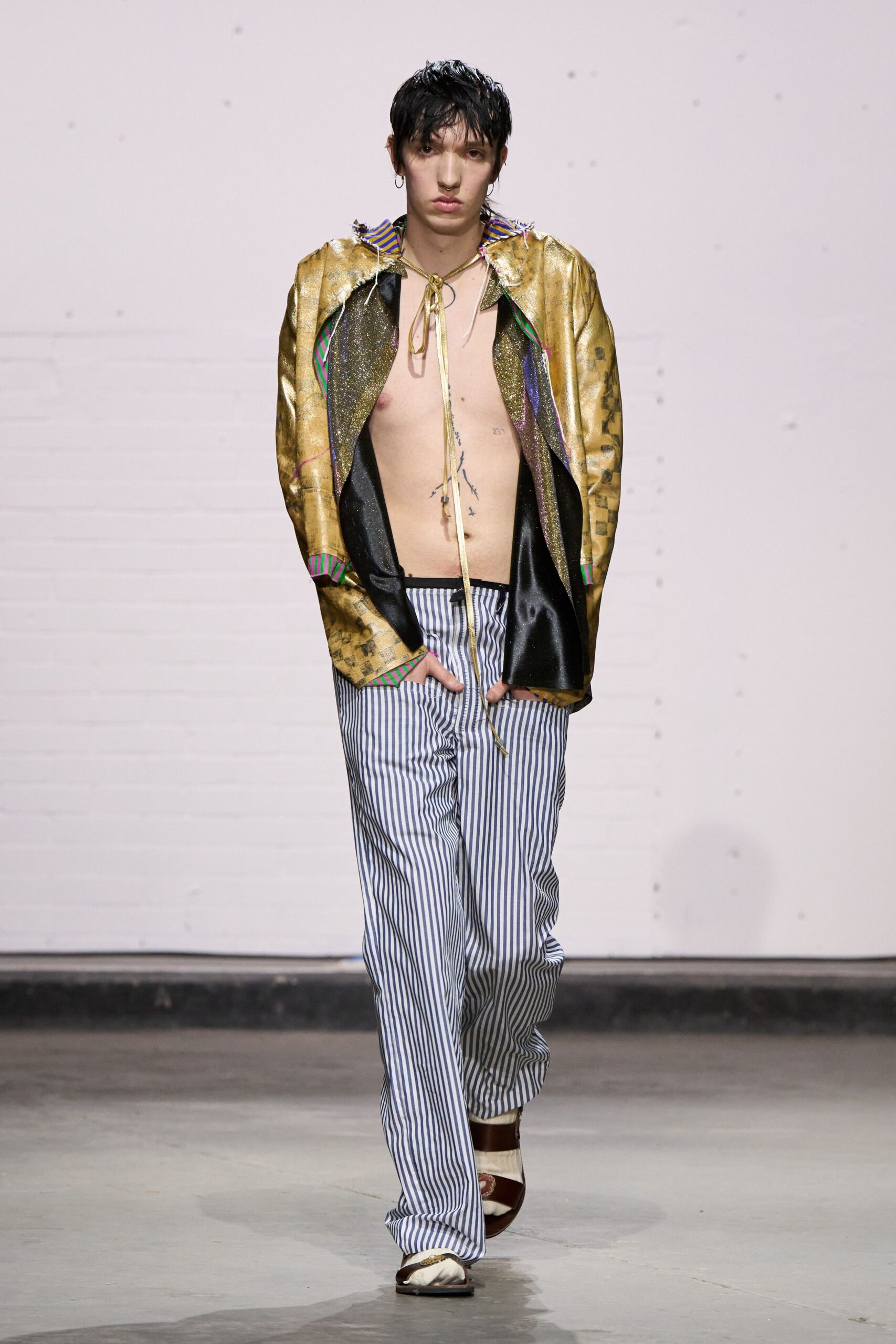 gold silk long-sleeve collared relaxed layered zippered jacket