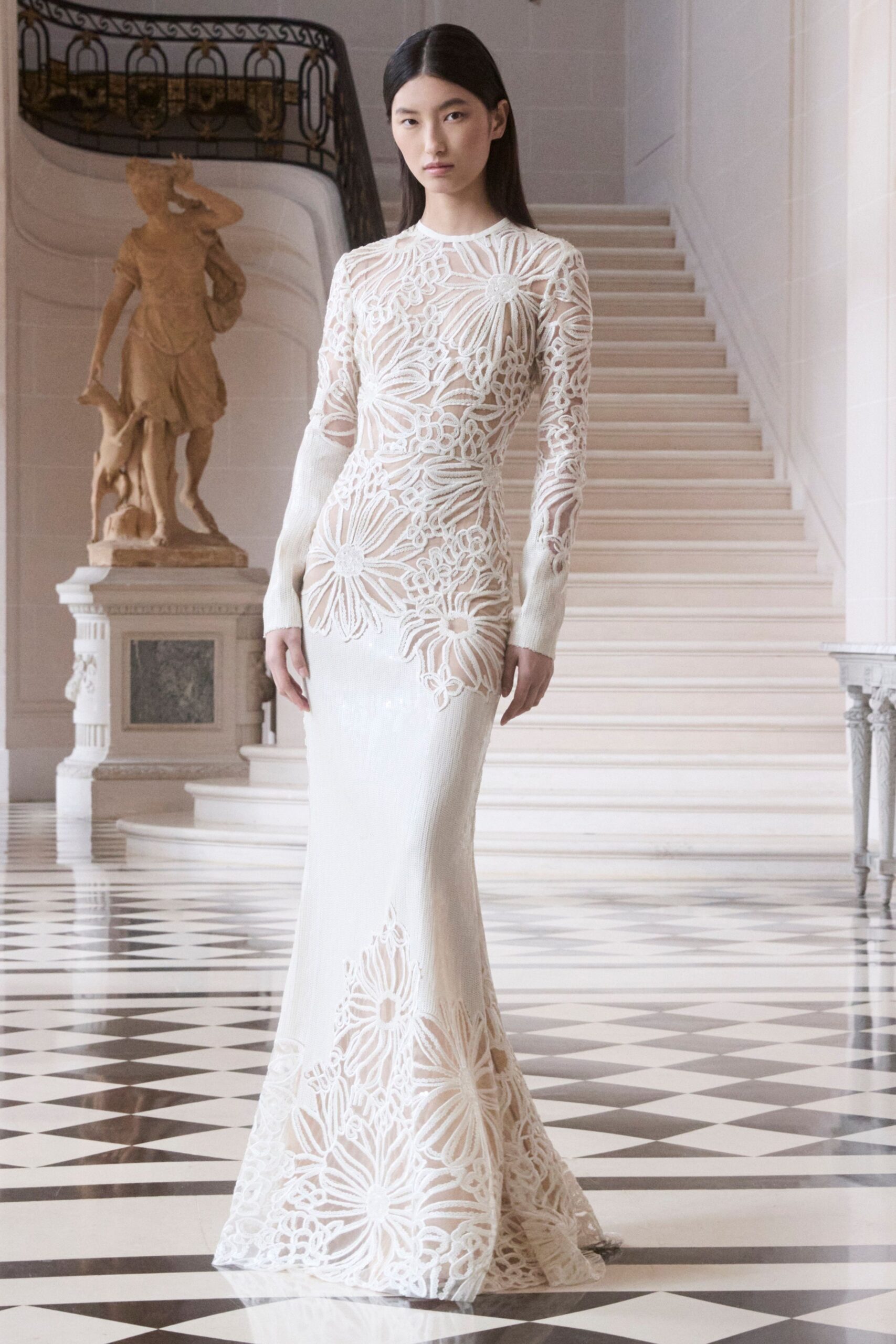 white lace fitted gown