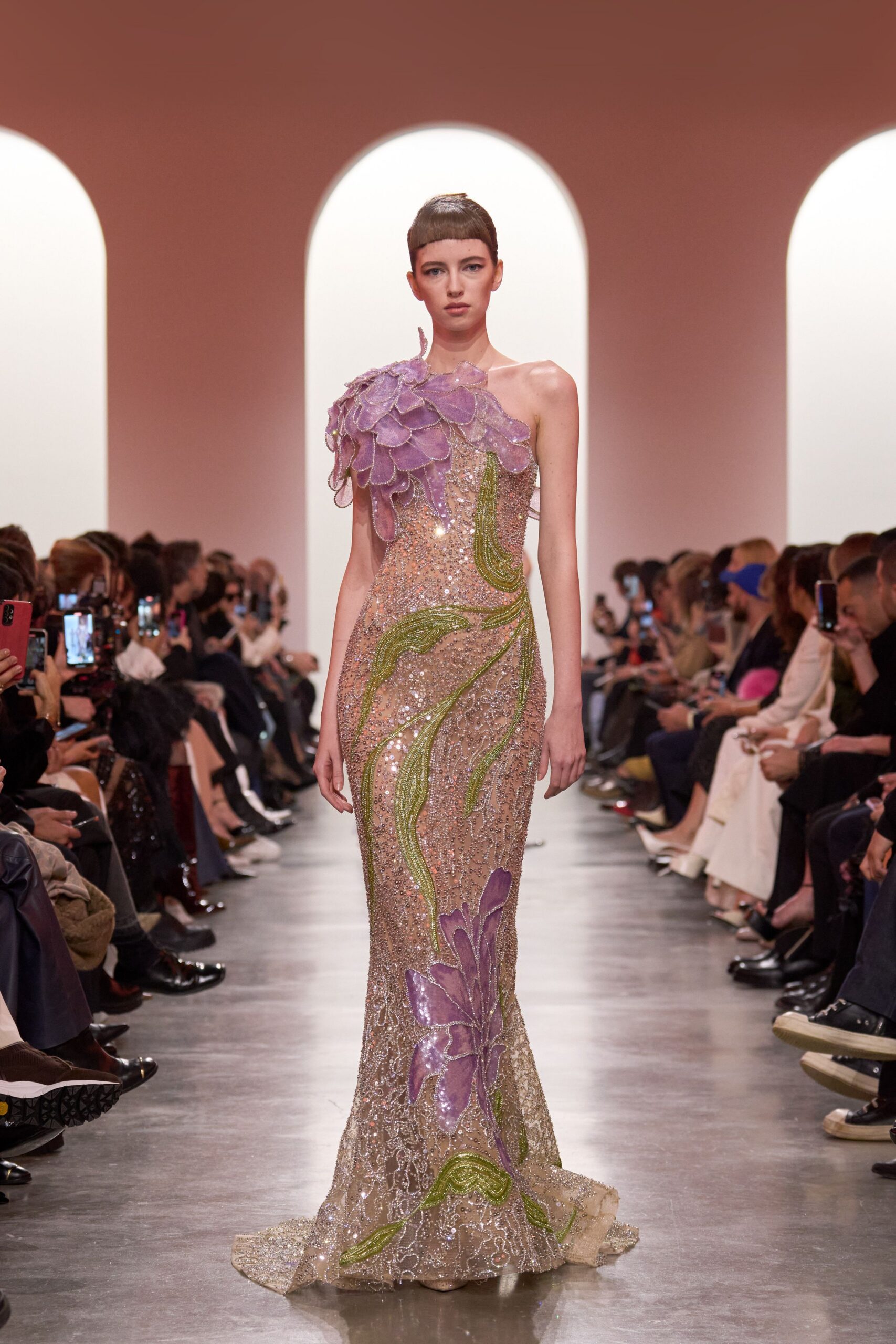 floral embroidered sequin gown