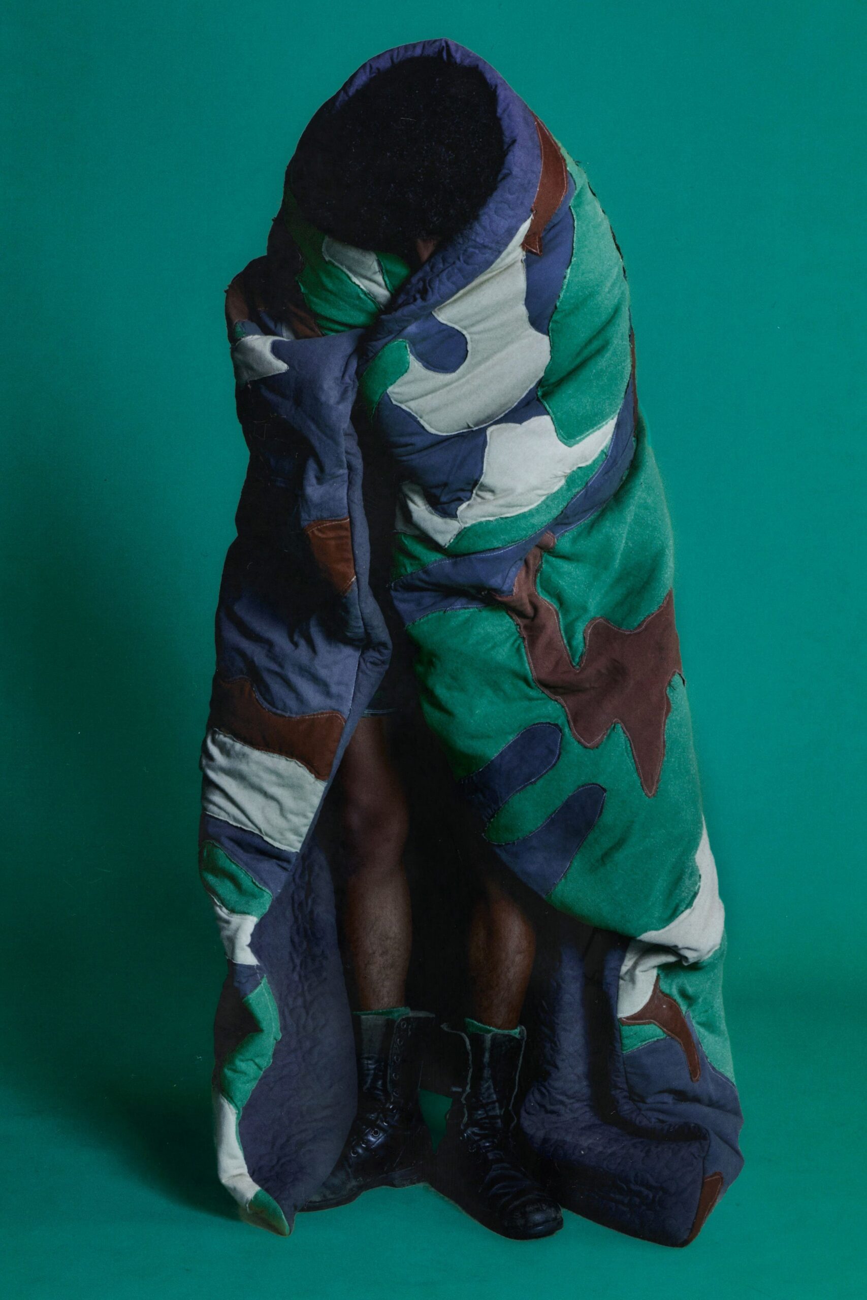 green cotton oversized camouflage cape