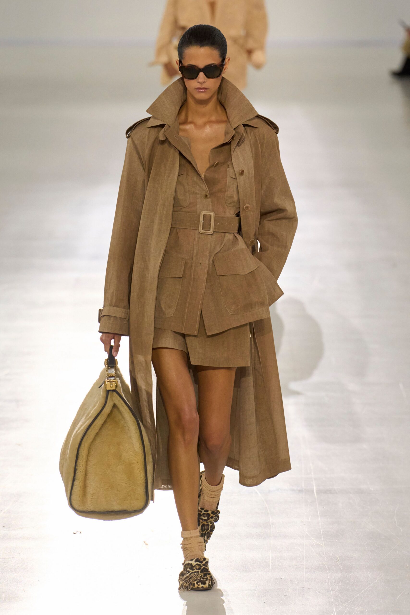 beige linen coat and shorts