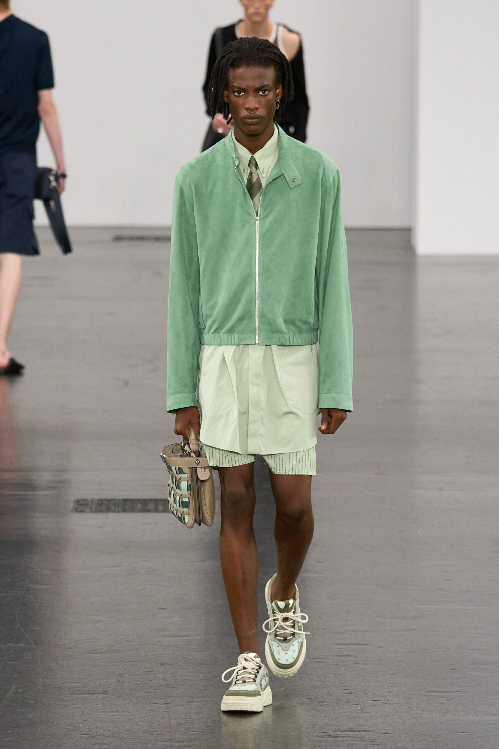 green velvet jacket beige shirt