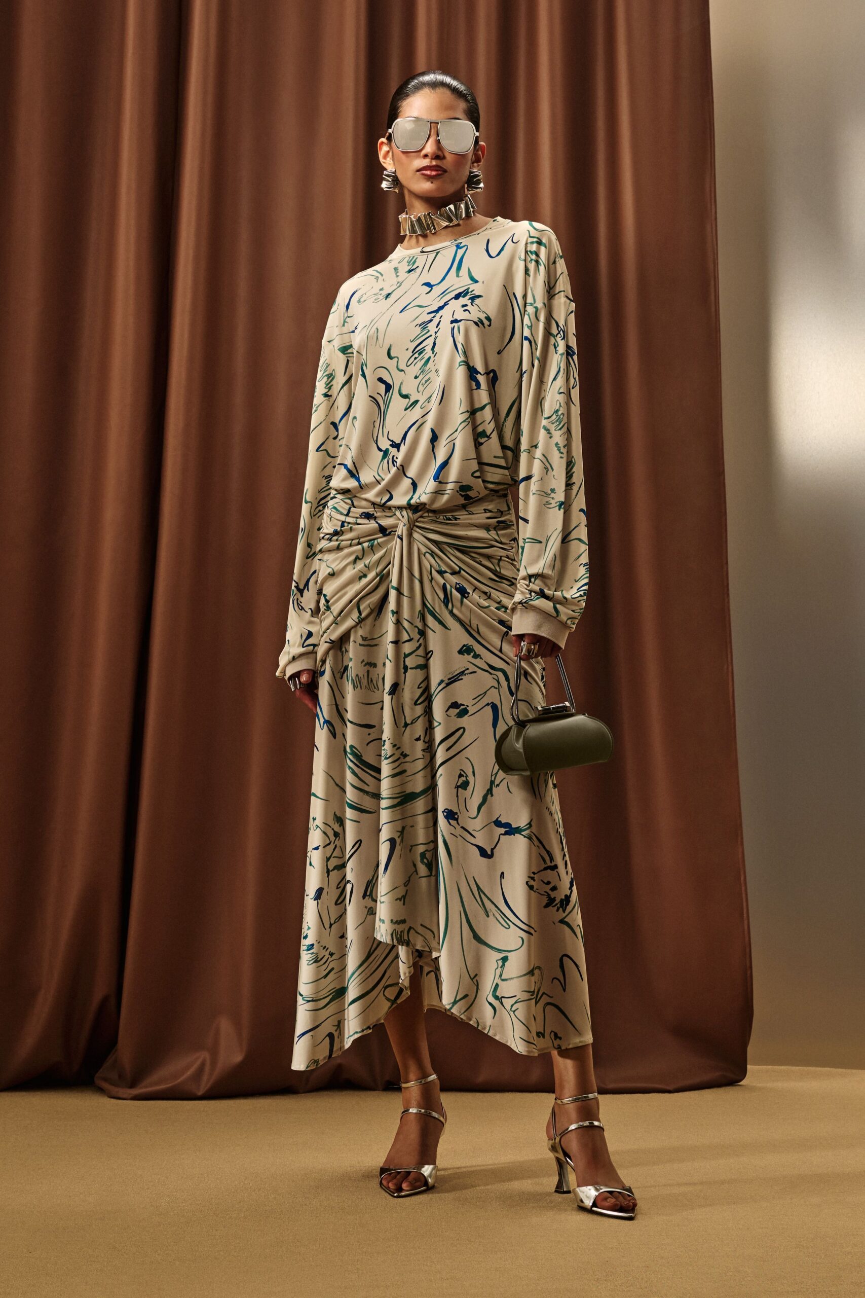beige printed relaxed dress