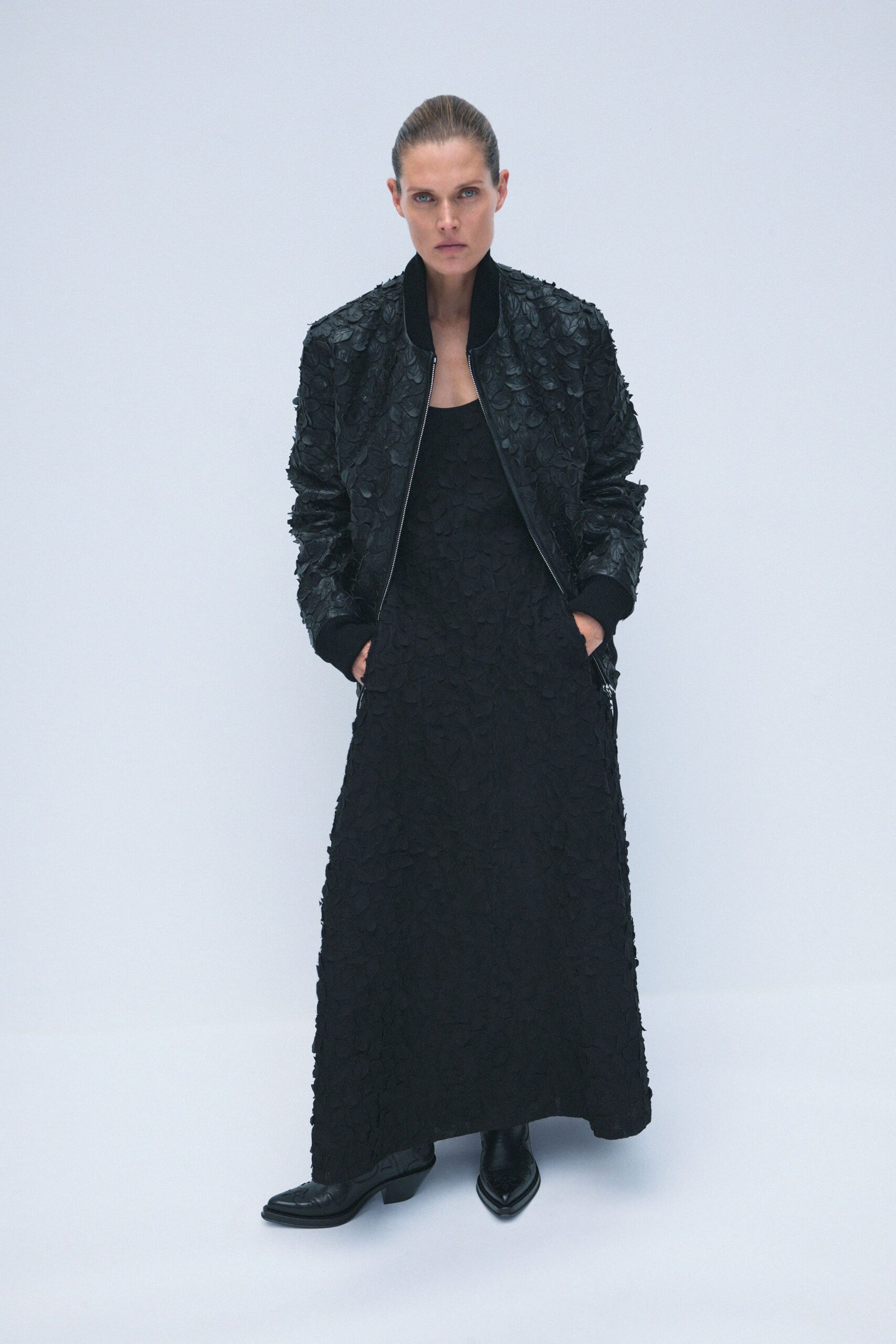 black cotton sleeveless v-neck fitted layered maxi dress