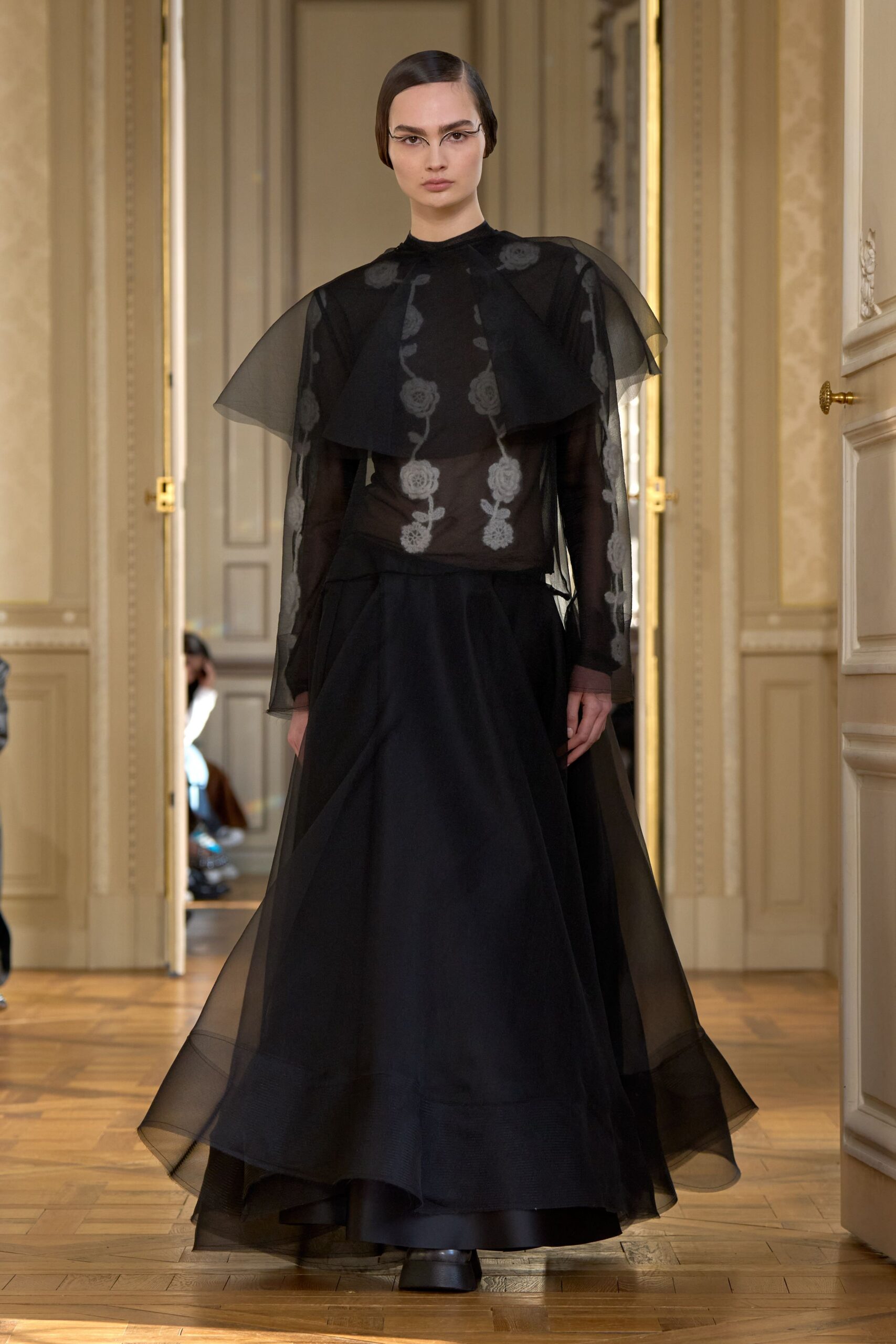 black silk layered embroidered dress