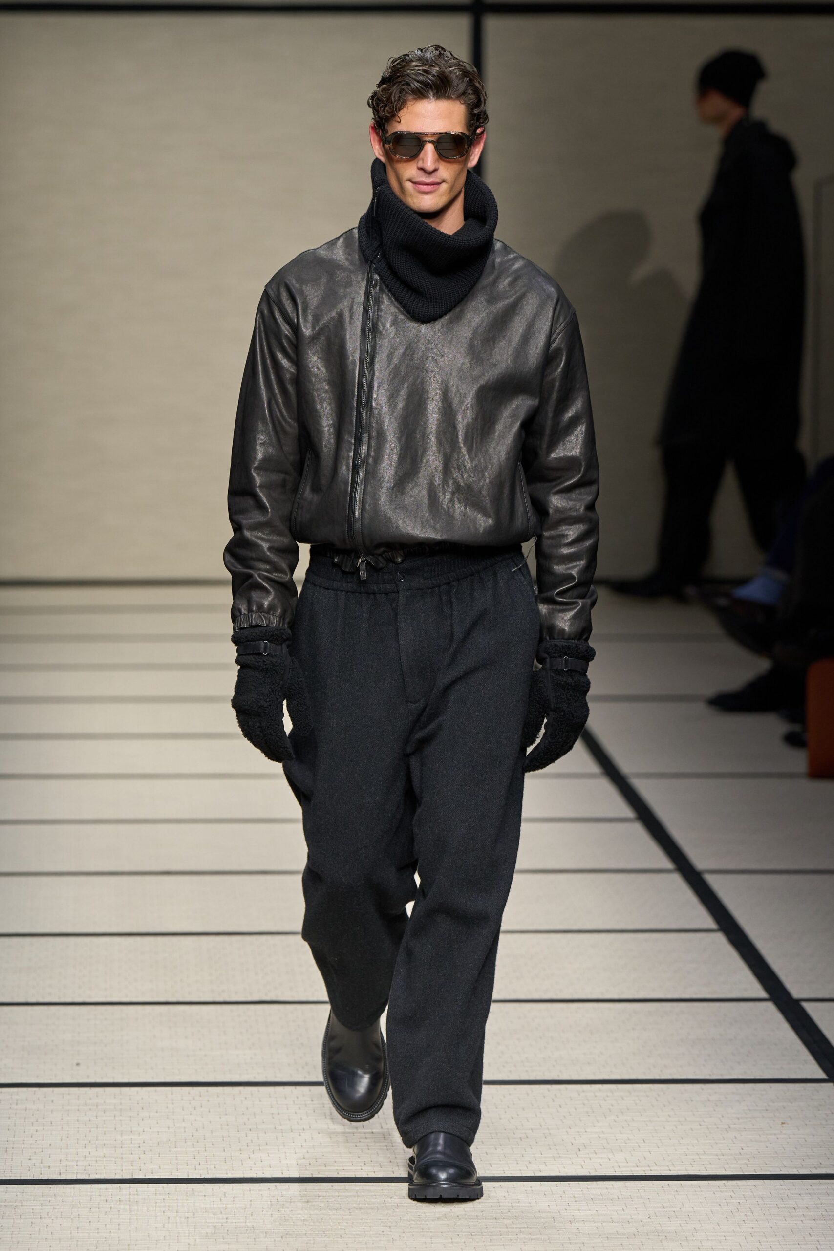 black leather jacket and pants