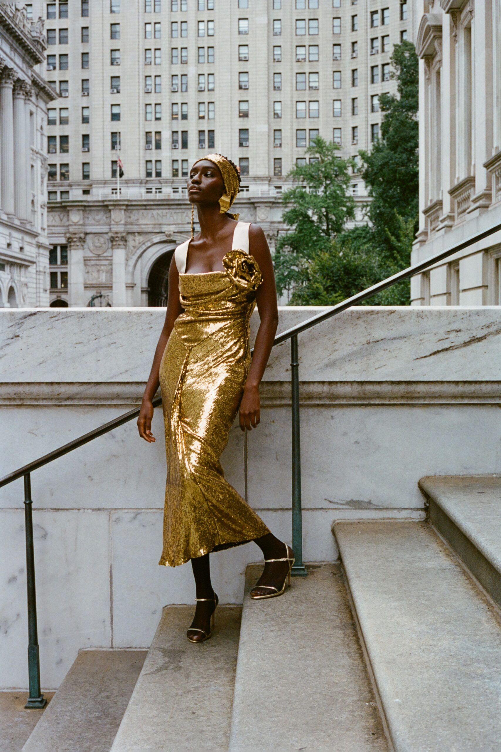 gold sequin fitted midi dress