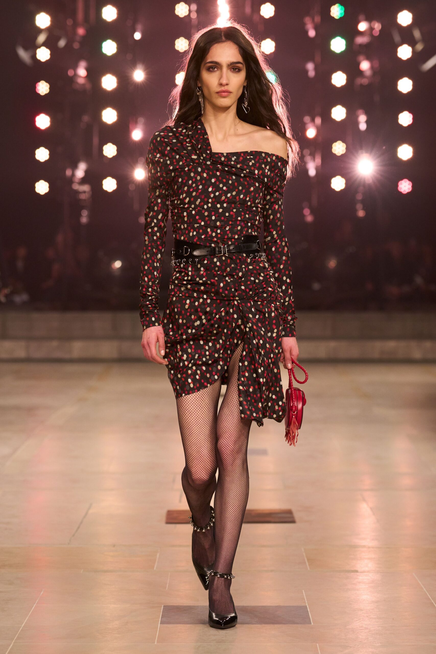 black cotton long-sleeve off-shoulder fitted floral ruched dress