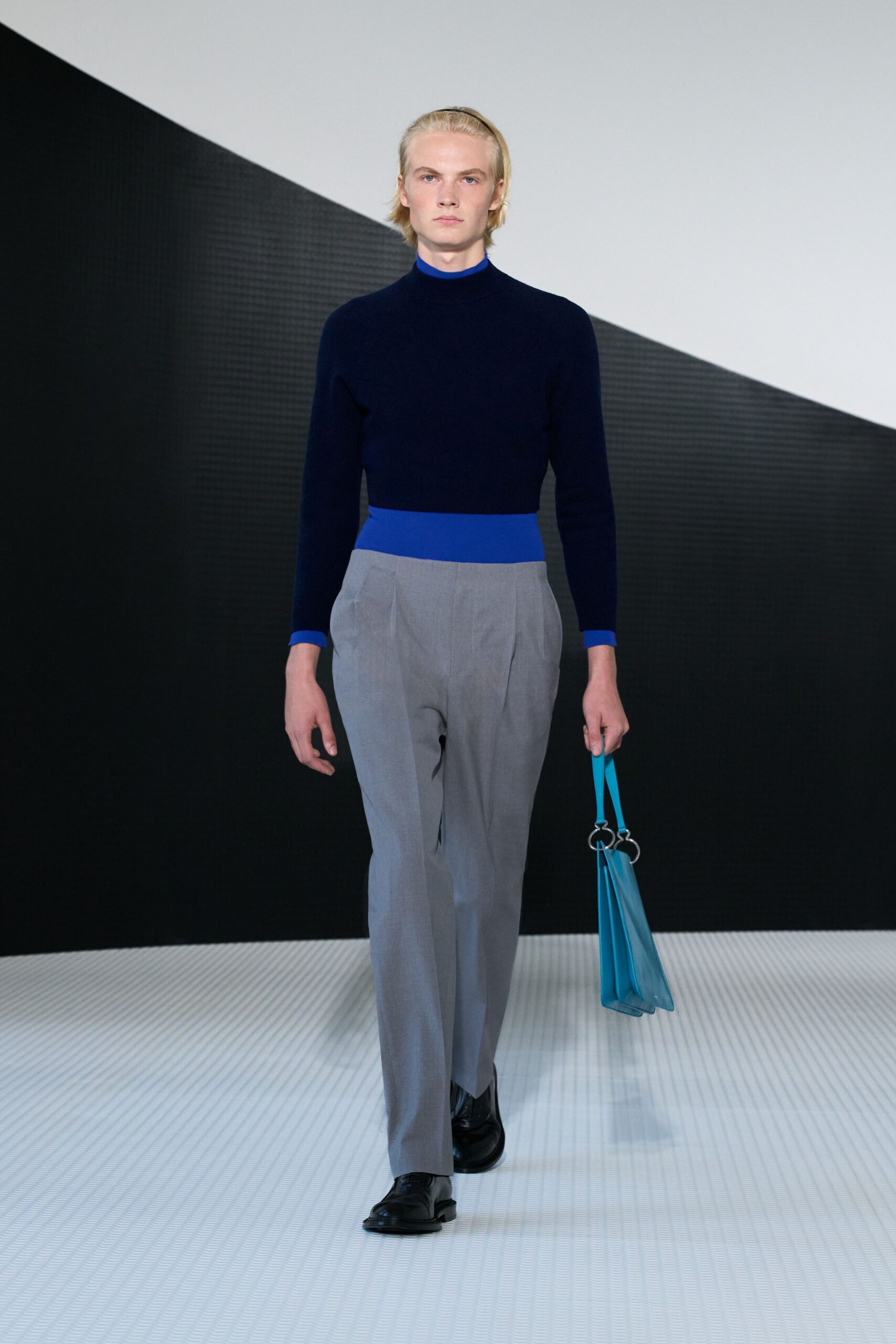 gray wool tailored high-waisted pleated pants