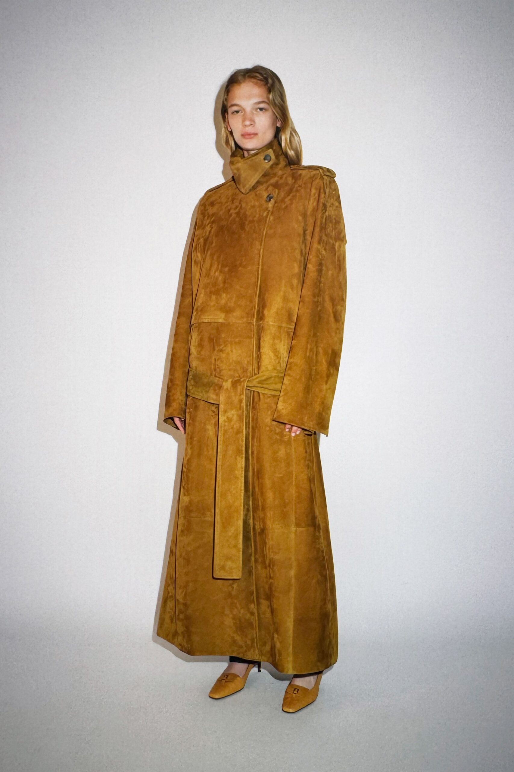 brown suede relaxed coat