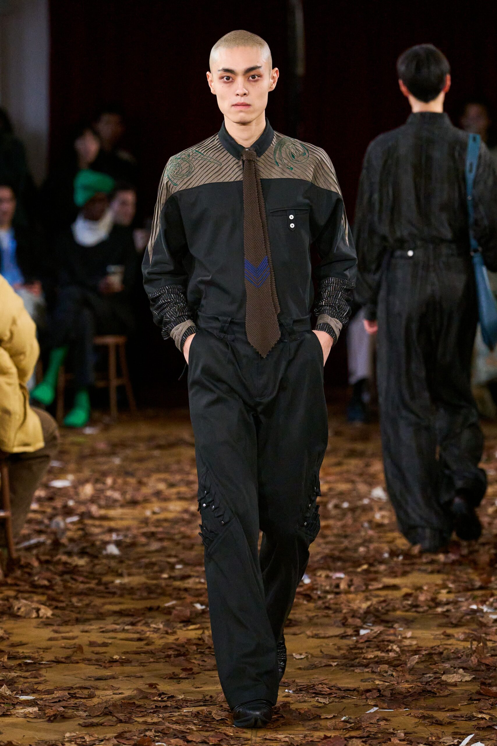 black fitted shirt and pants