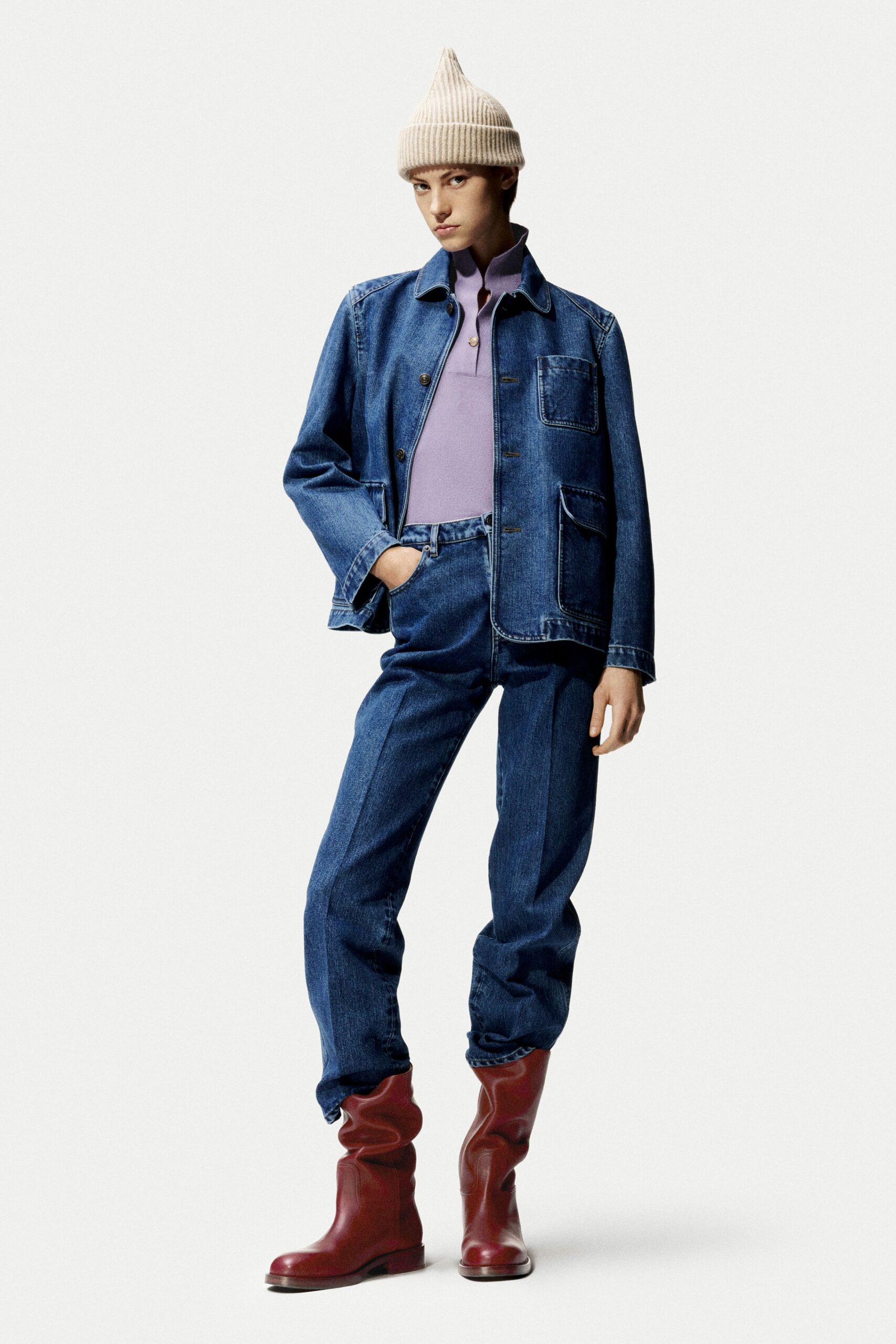 denim jacket purple top relaxed fit