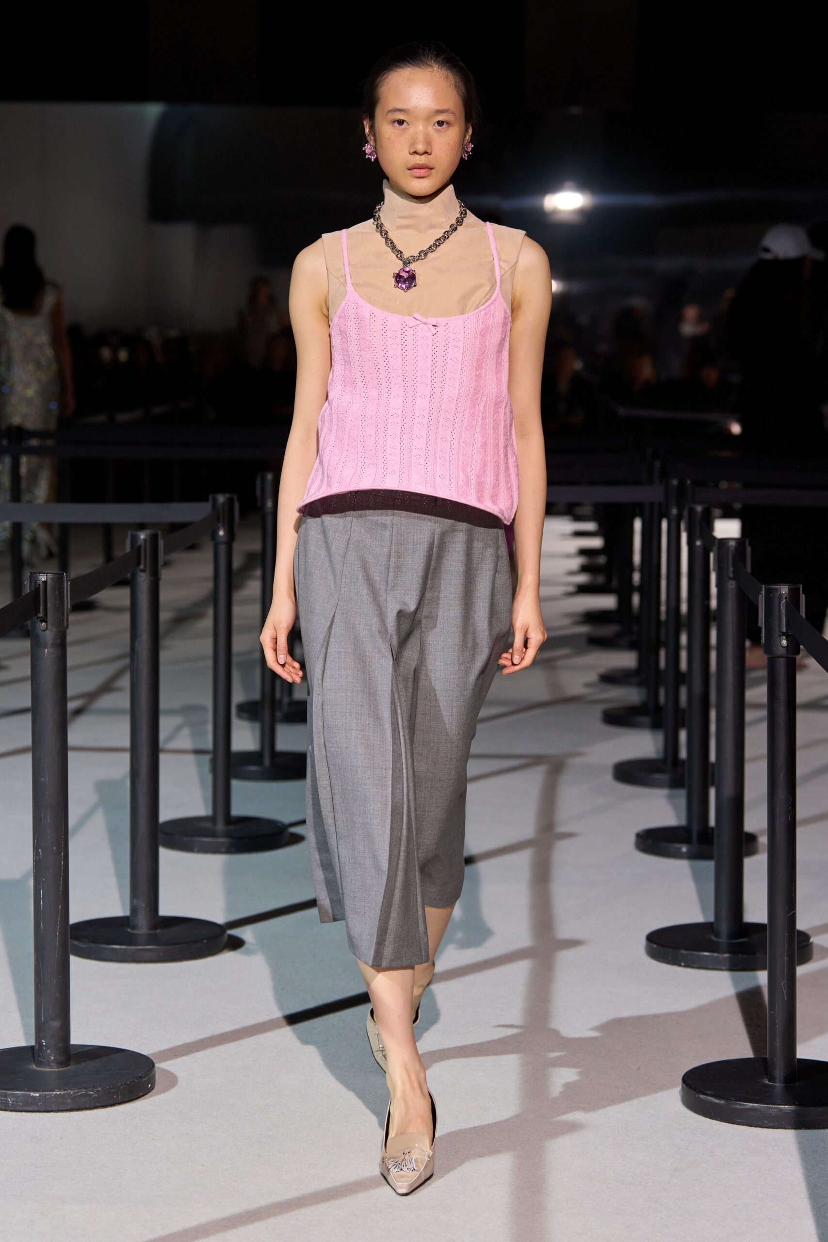 pink tank-top gray pants