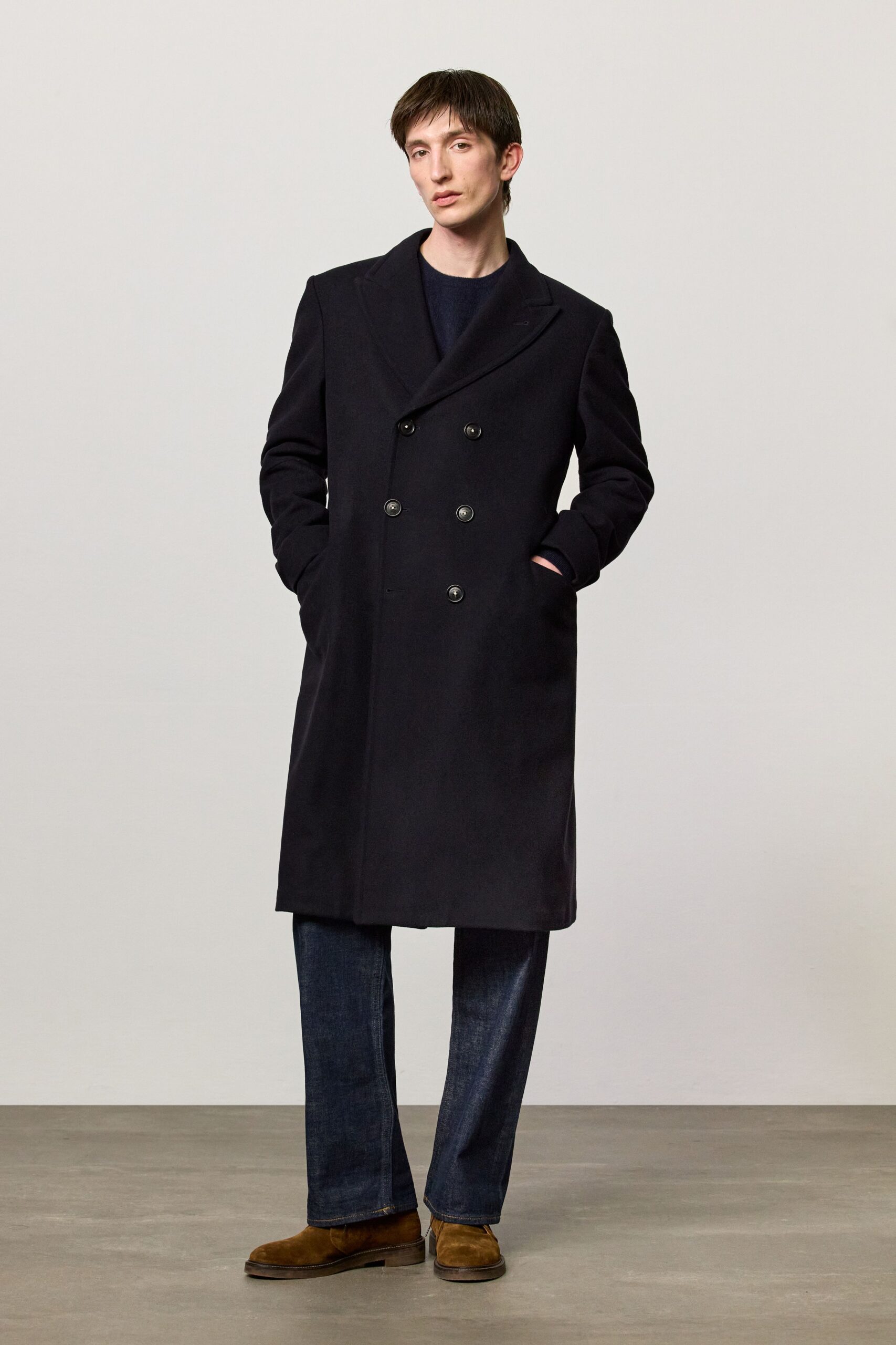 black wool tailored coat
