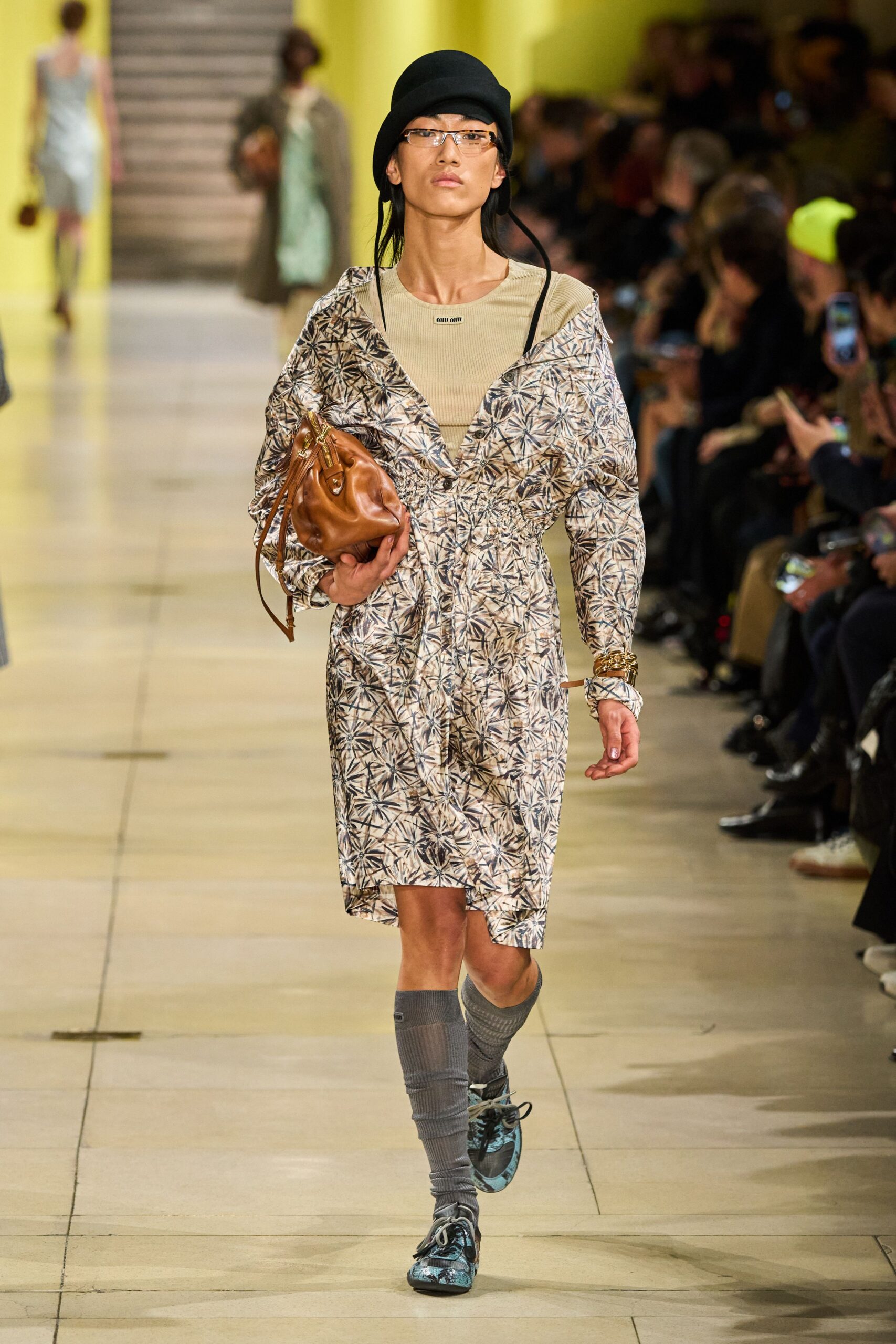 multi cotton long-sleeve collared relaxed printed midi dress