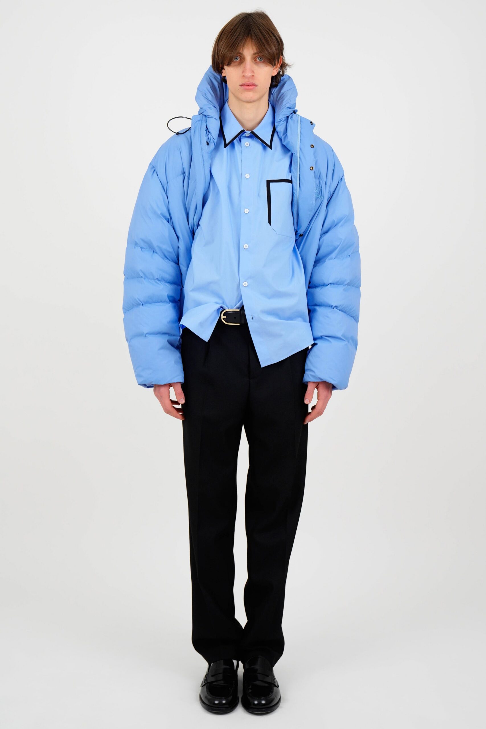blue jersey long-sleeve collared oversized zippered jacket