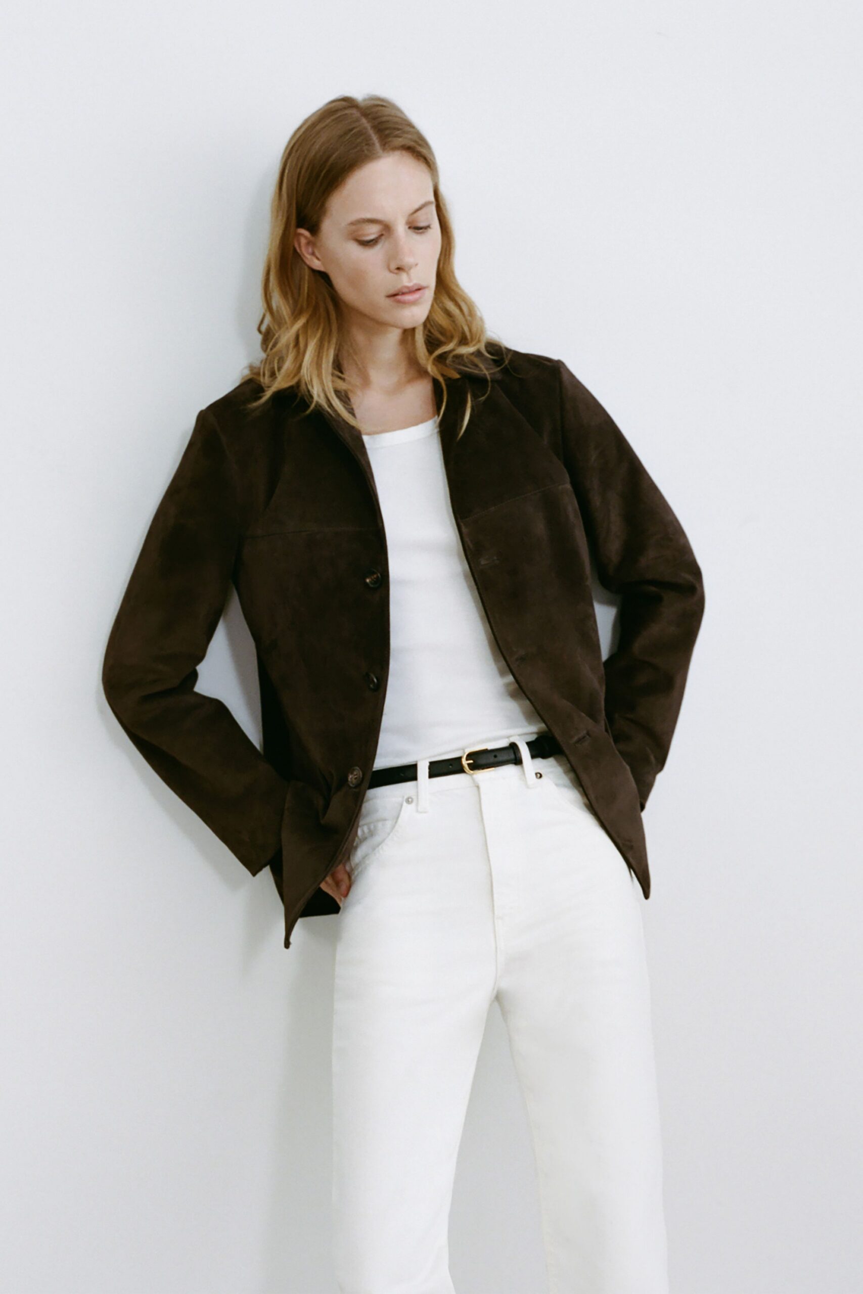 white cotton slim straight-leg pants