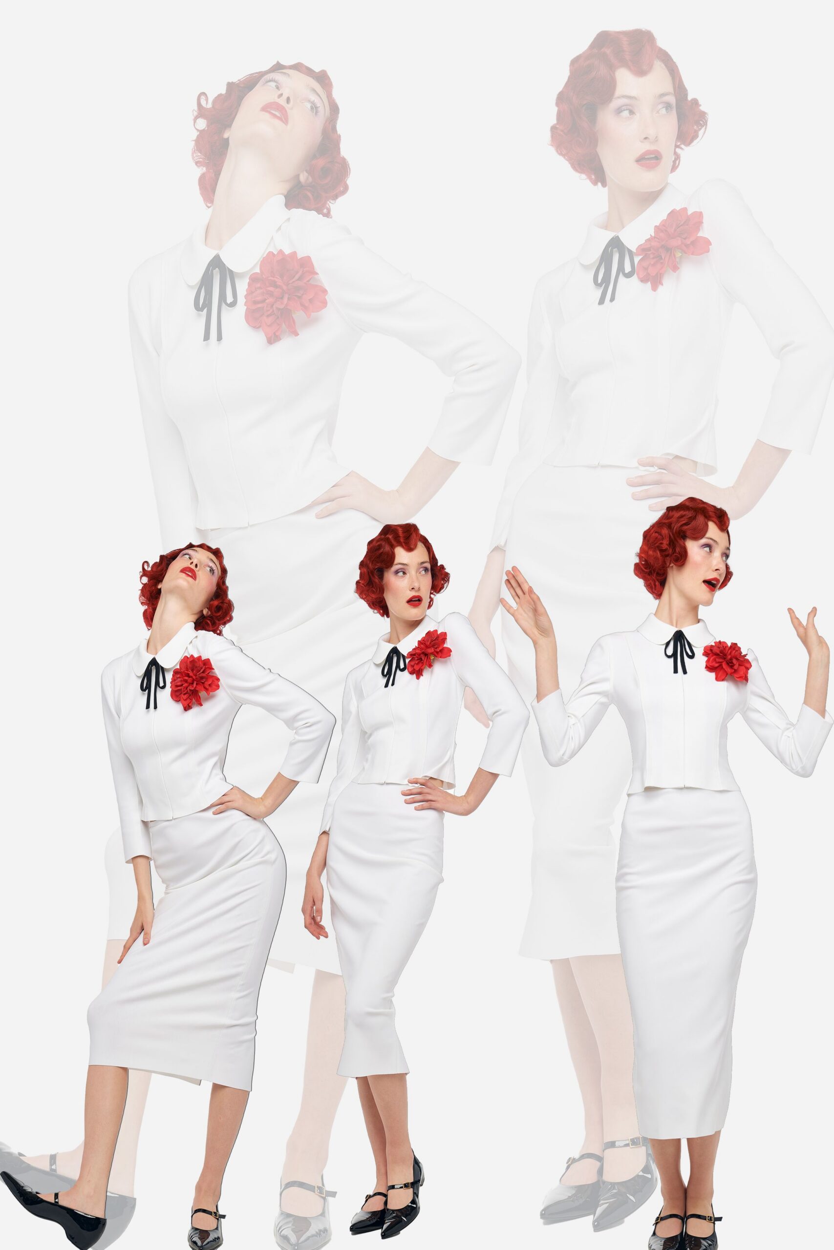 white cotton long-sleeve collared fitted buttoned embellished blouse