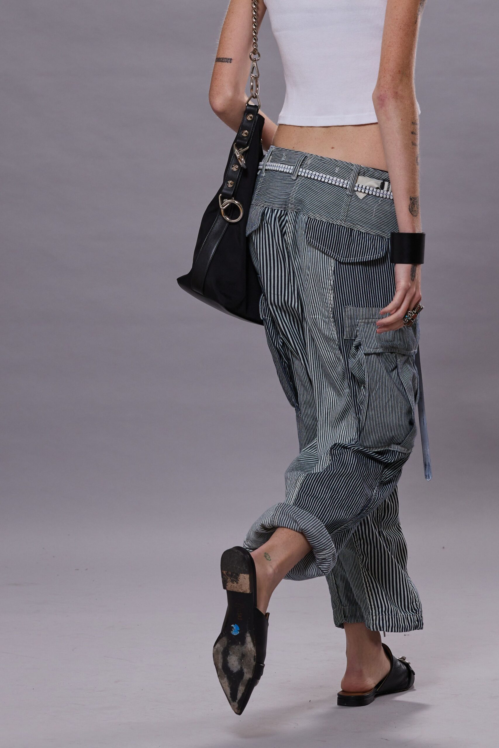 white fitted top with relaxed pants