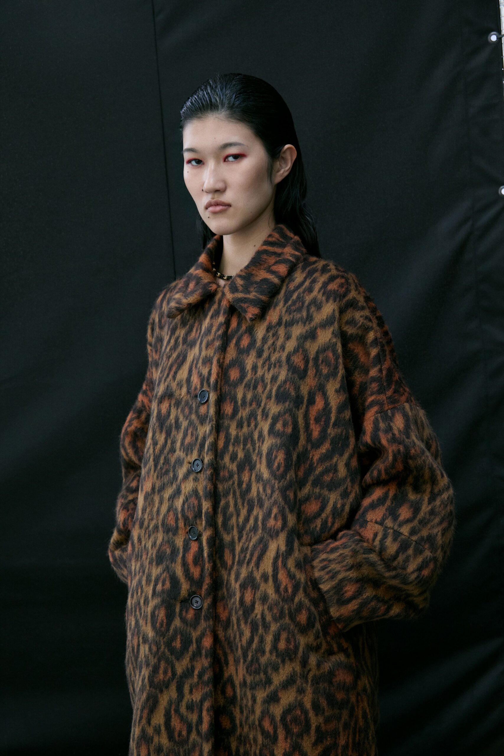oversized animal-print wool coat