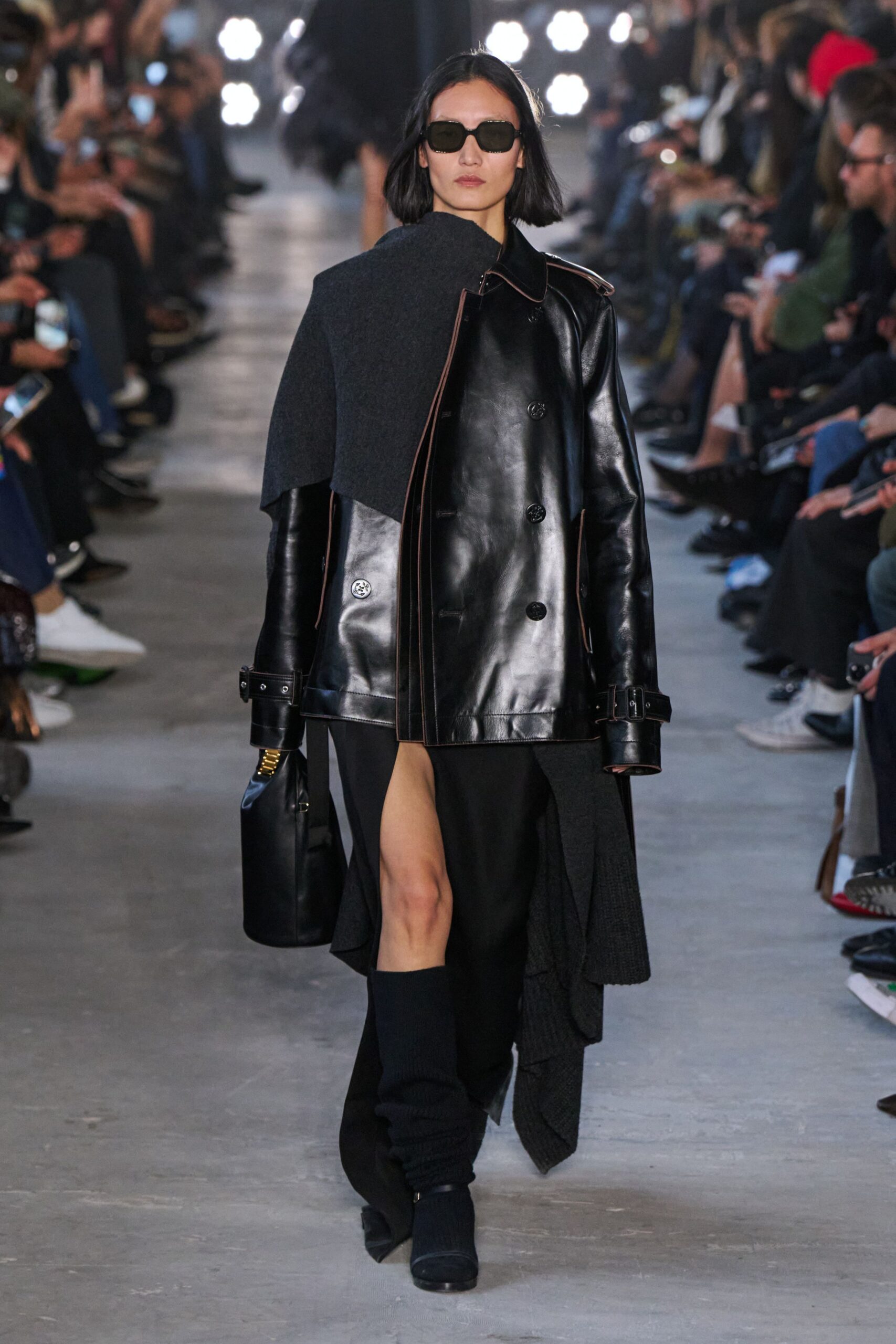 black leather coat and dress