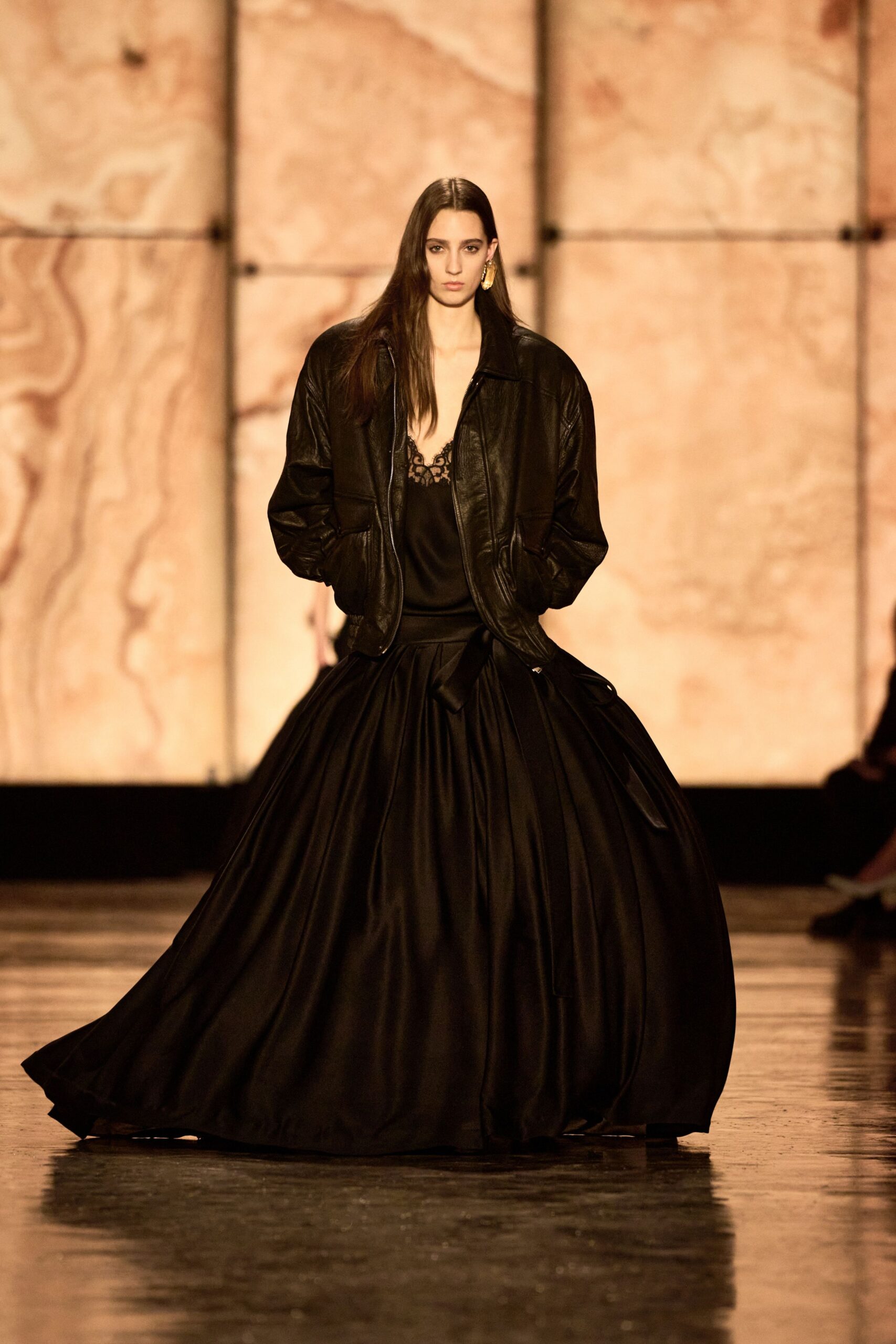 black silk fitted tiered maxi skirt