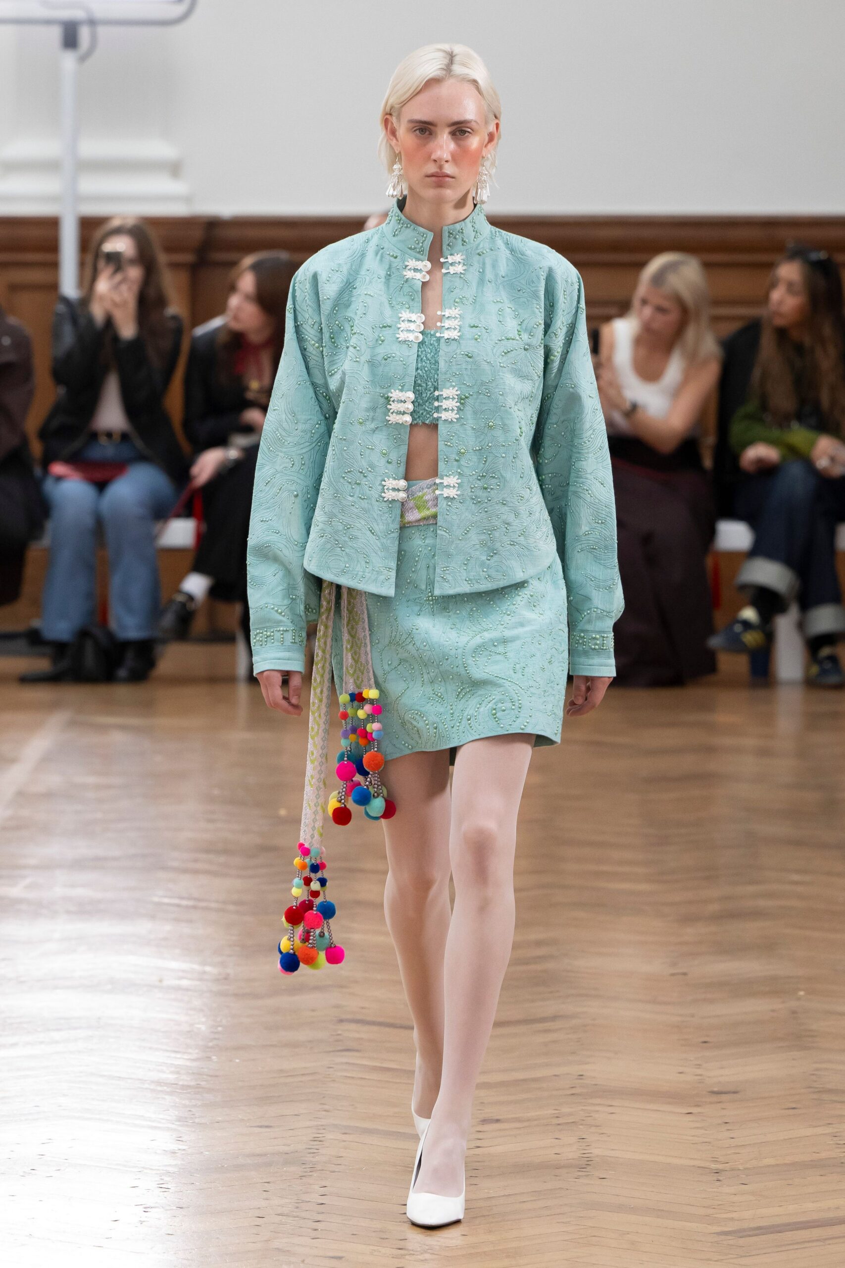 teal silk fitted pleated mini skirt