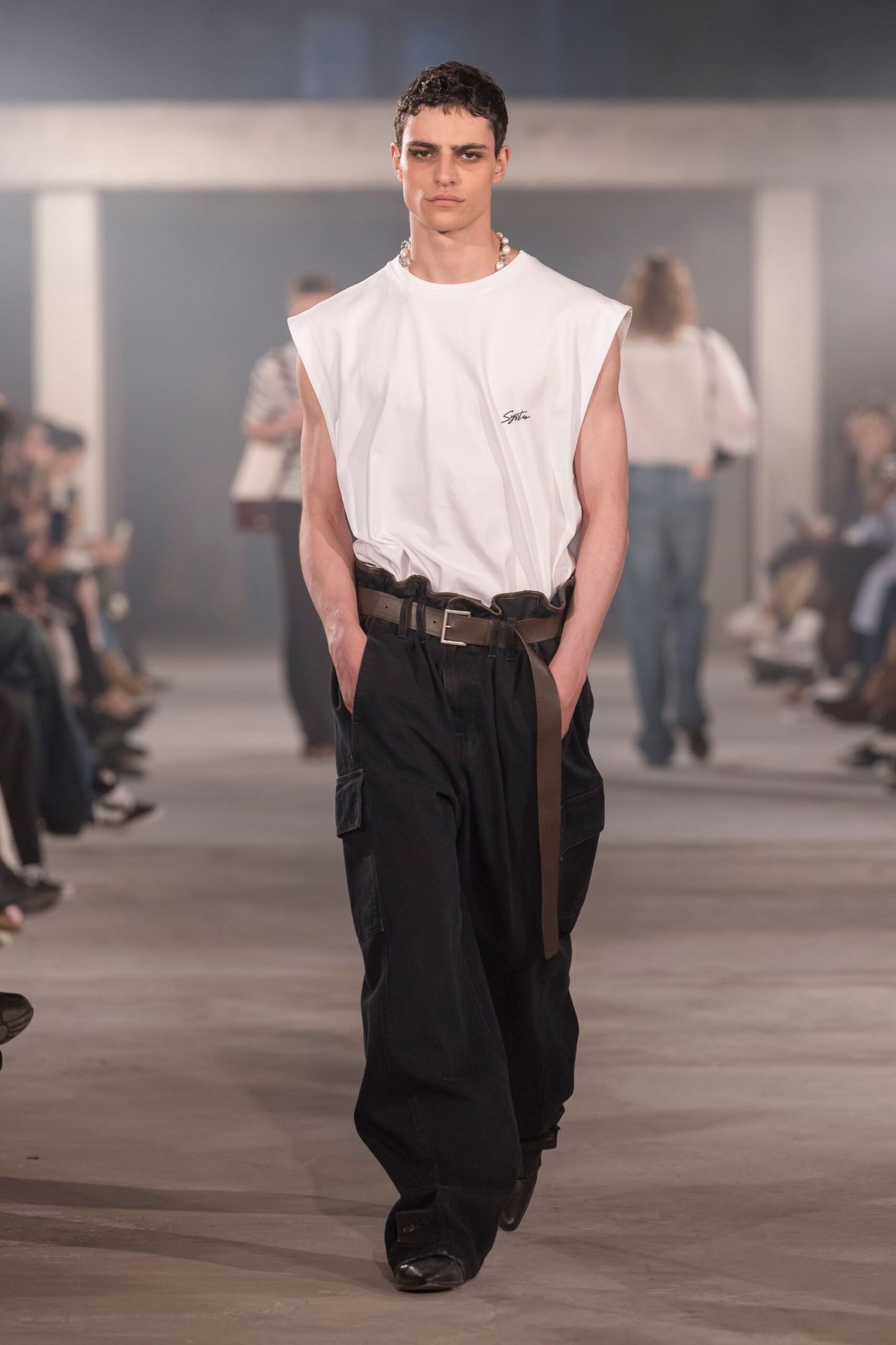 white relaxed t-shirt with black cargo pants