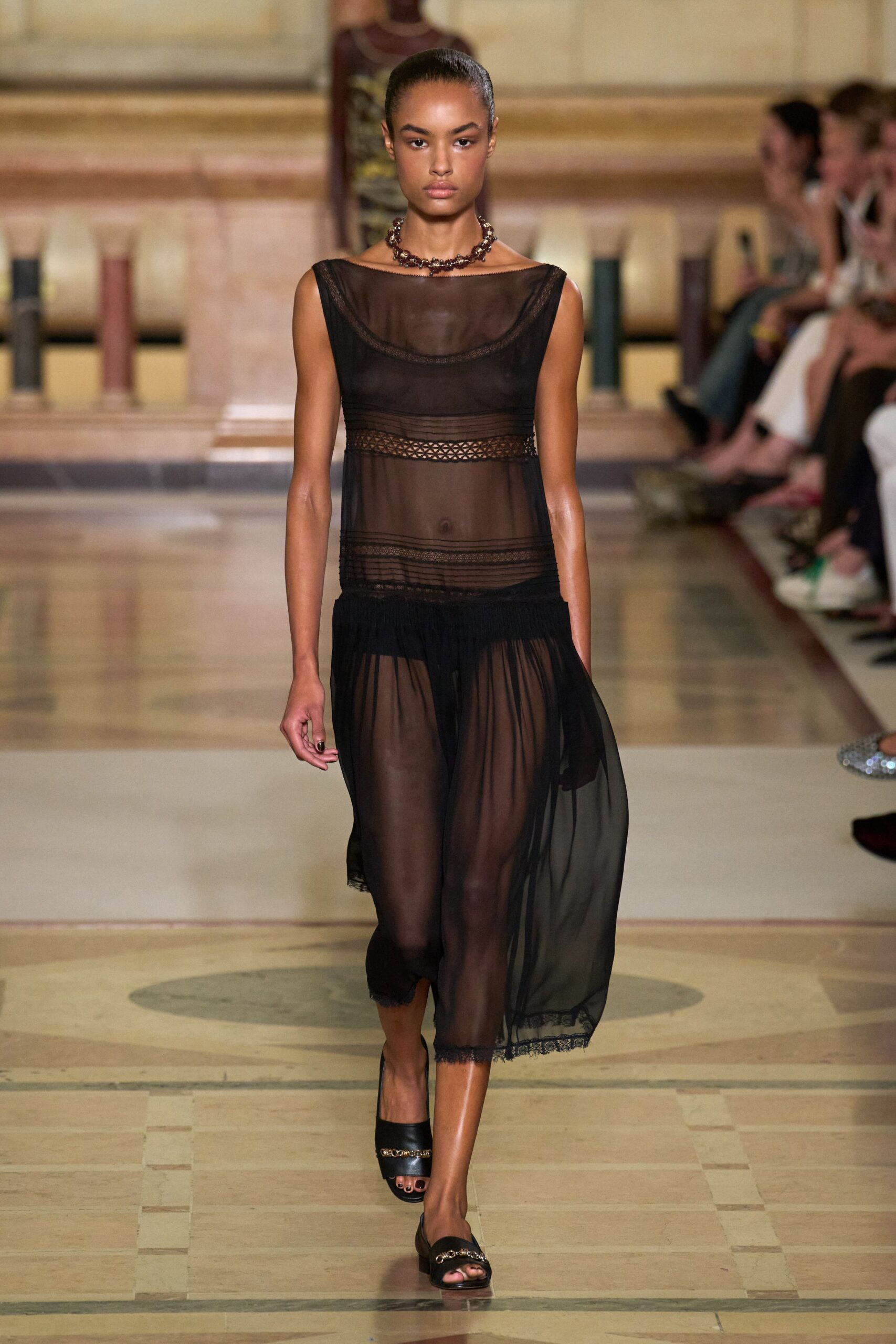 black sheer layered midi dress