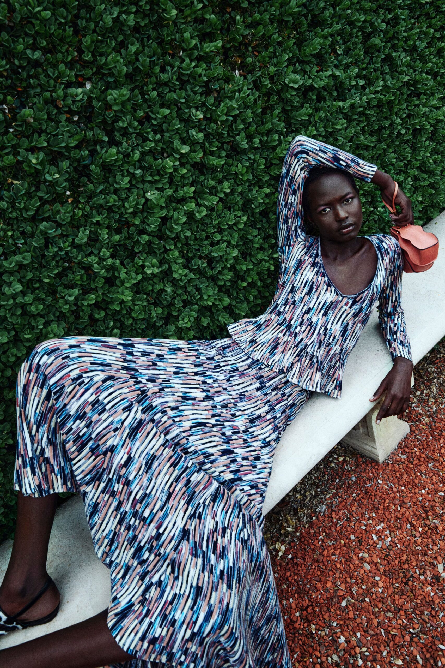 multi-colored fitted maxi dress