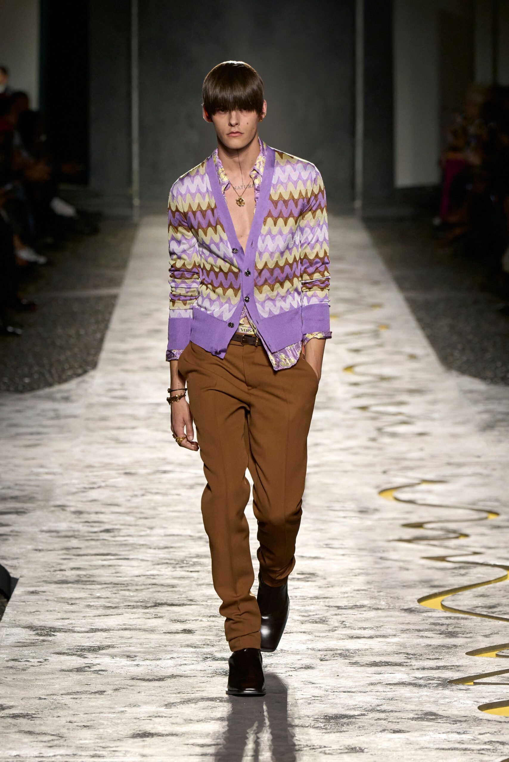 brown slim straight-leg pants