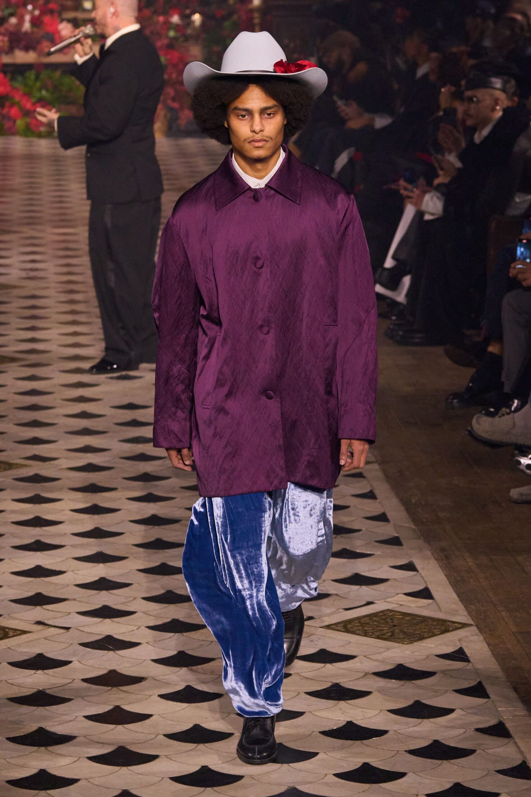 purple silk long-sleeve collared relaxed coat