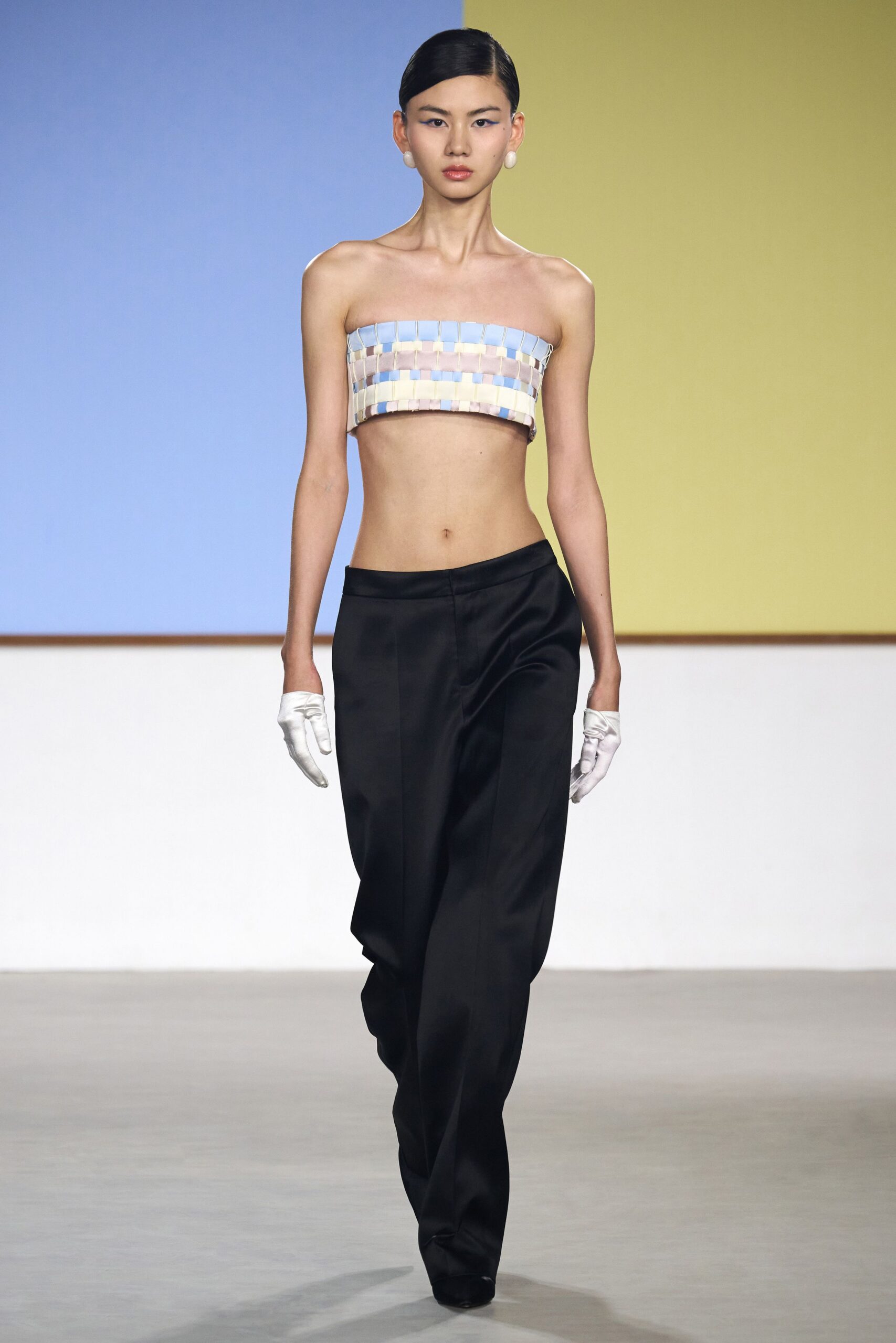 multi silk sleeveless strapless fitted layered top
