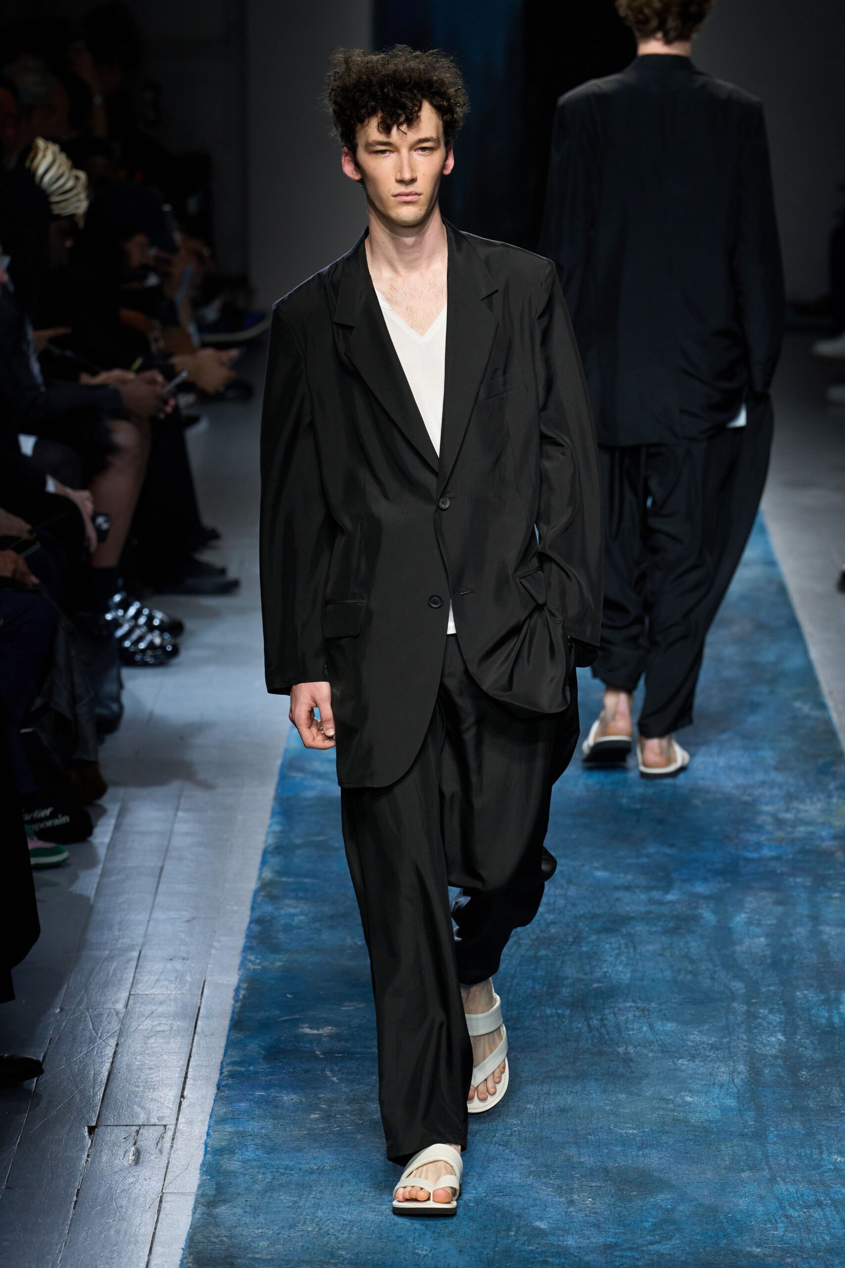 black relaxed suit with white t-shirt