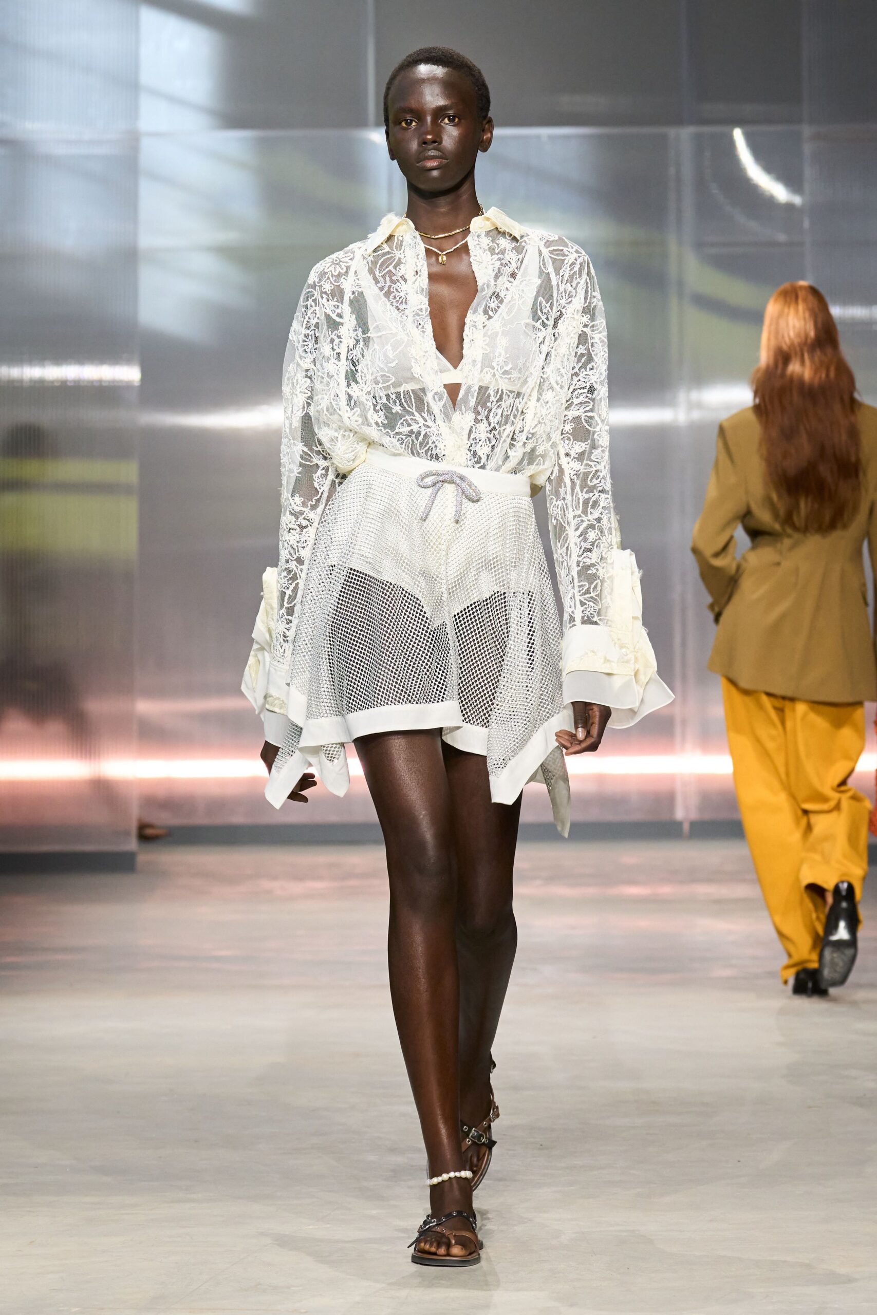 white lace long-sleeve v-neck relaxed embroidered sheer blouse