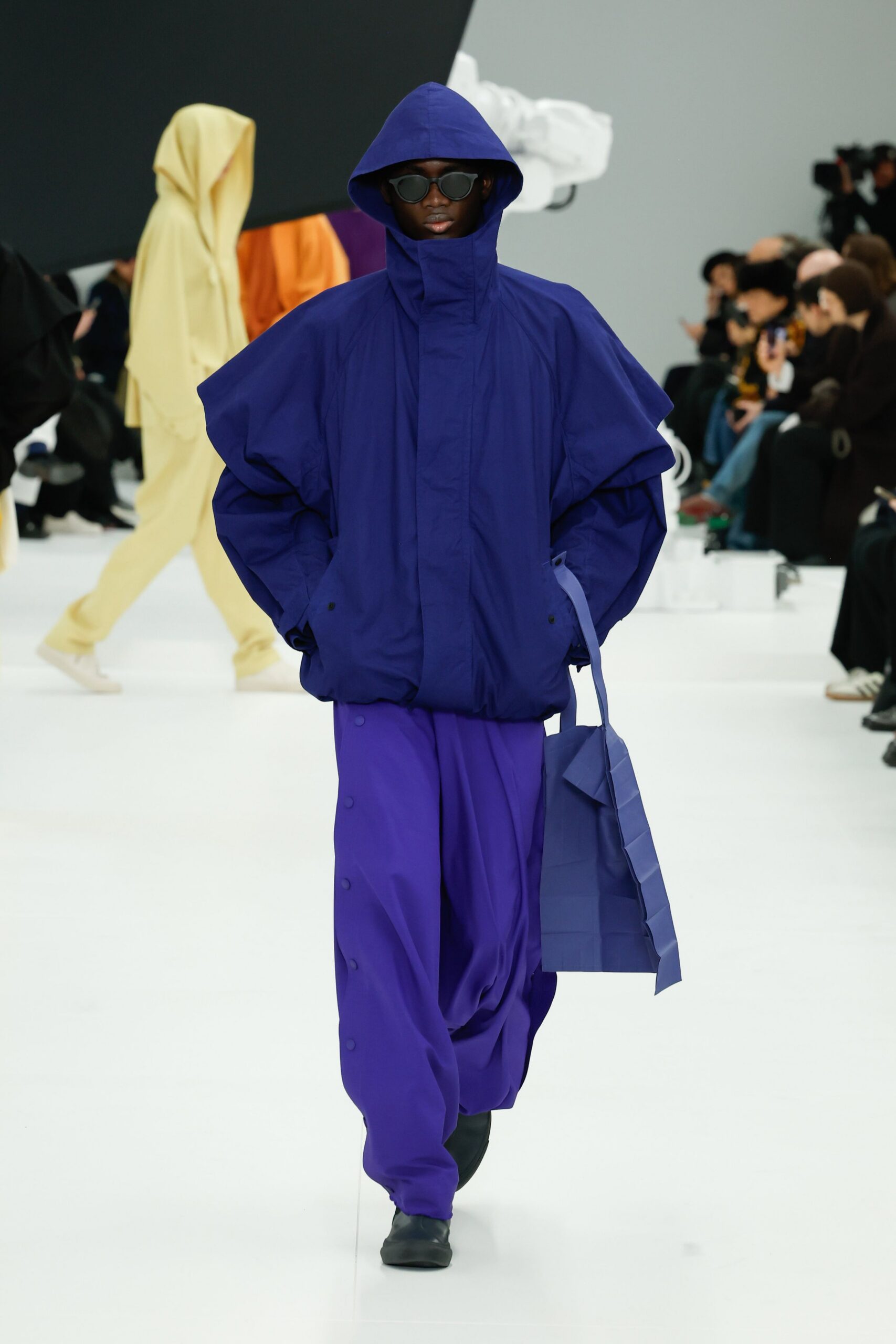 purple oversized jacket and pants