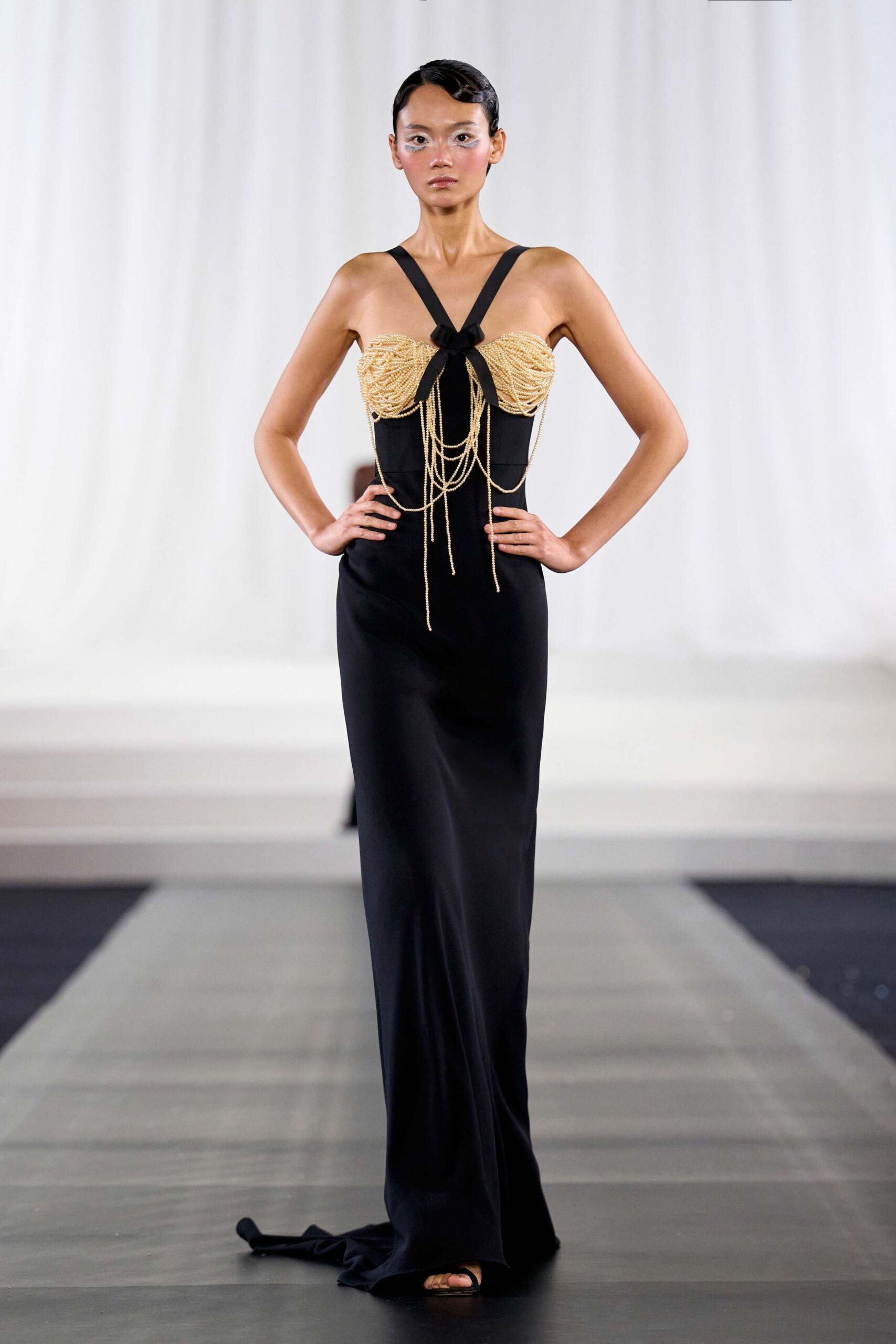 black silk fitted gown