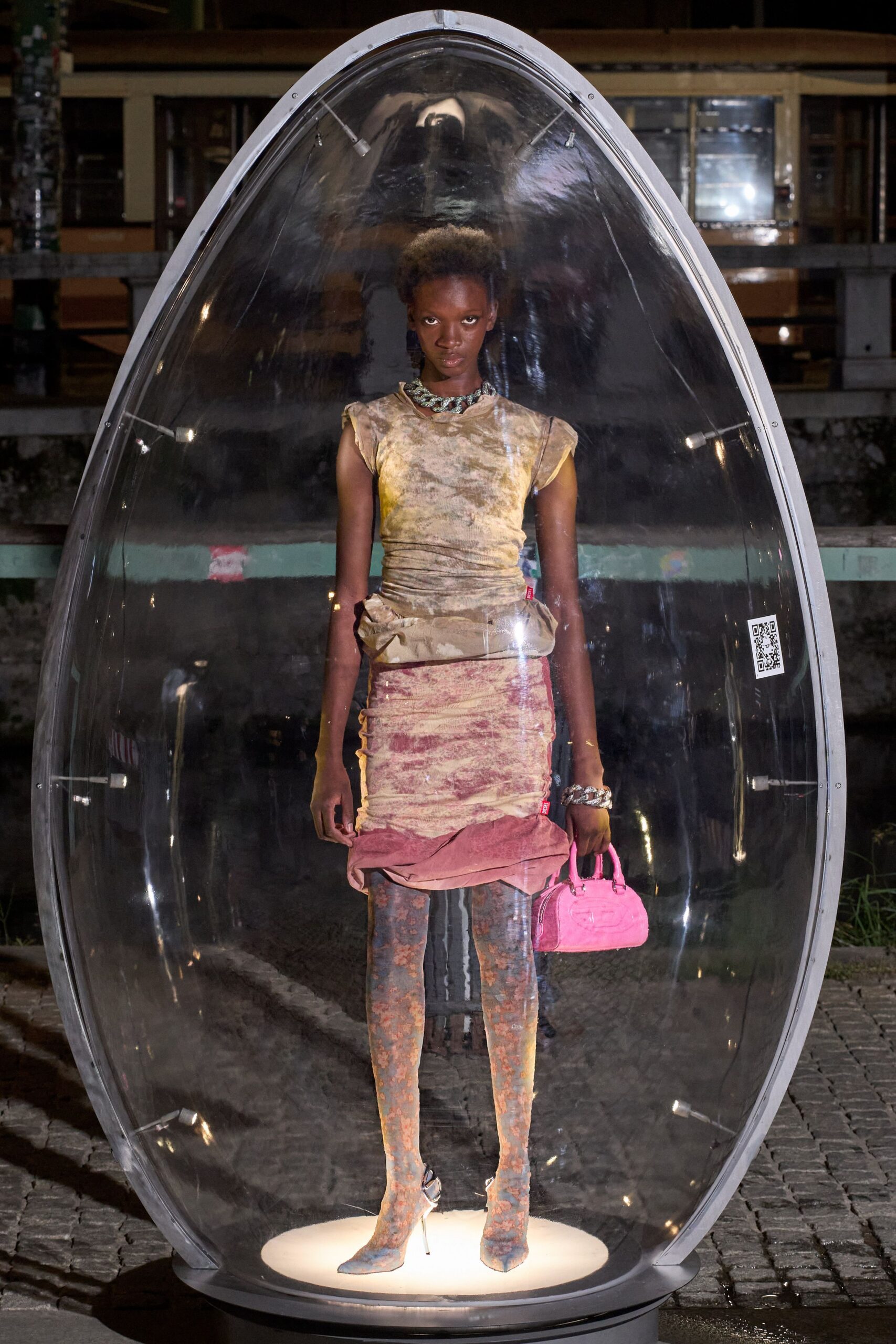 pink silk layered top and mini skirt