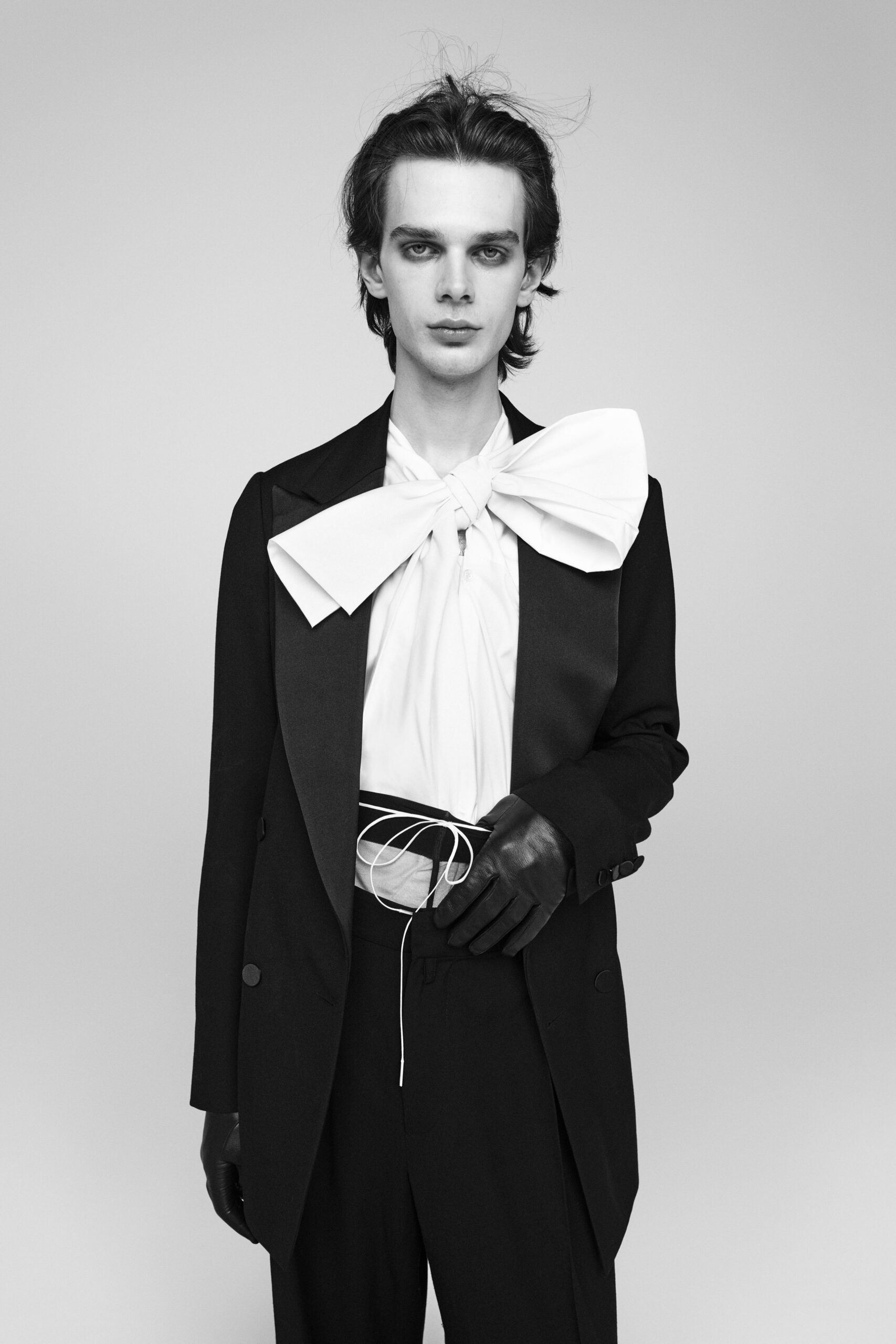 black tailored blazer and white shirt