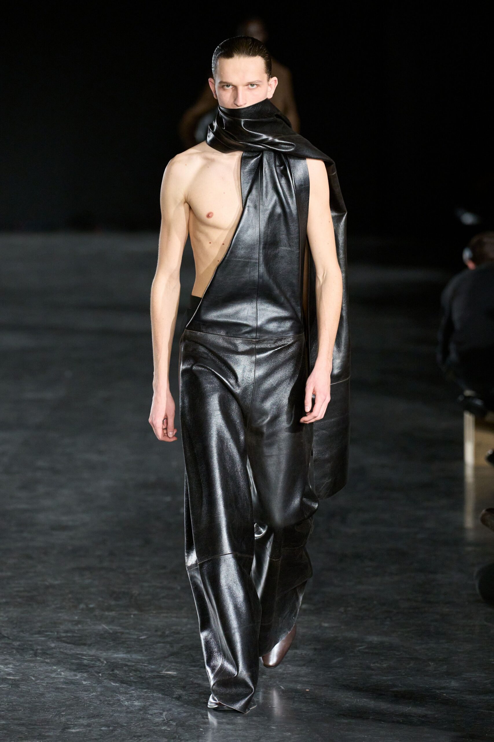 black leather fitted jumpsuit